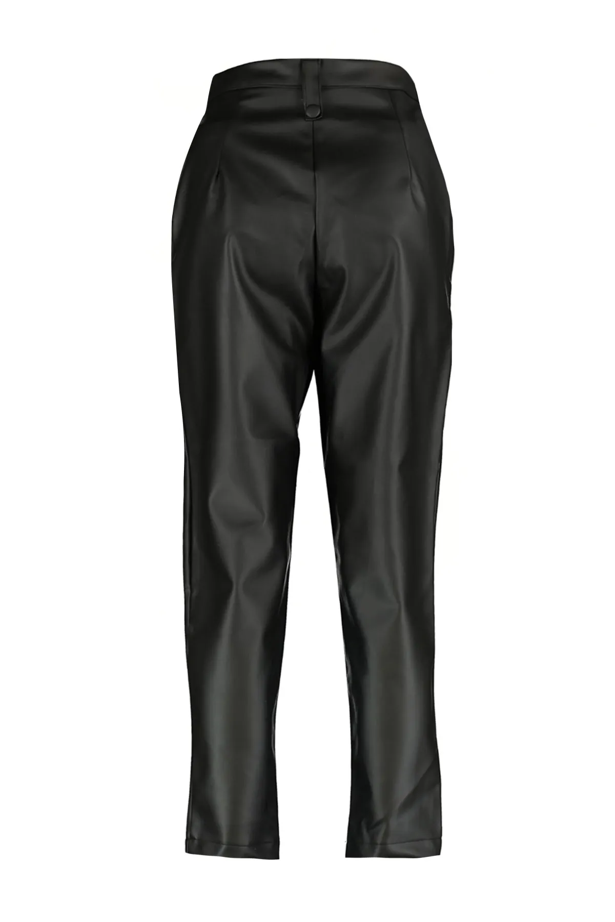Trendyol Collection  Schwarze Karottenhose aus Kunstleder mit gewebter Vorderseite und Knöpfen TWOAW22PL0083