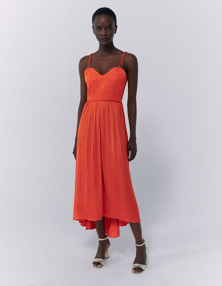 Robe longue asymétrique à dos échancré orange femme