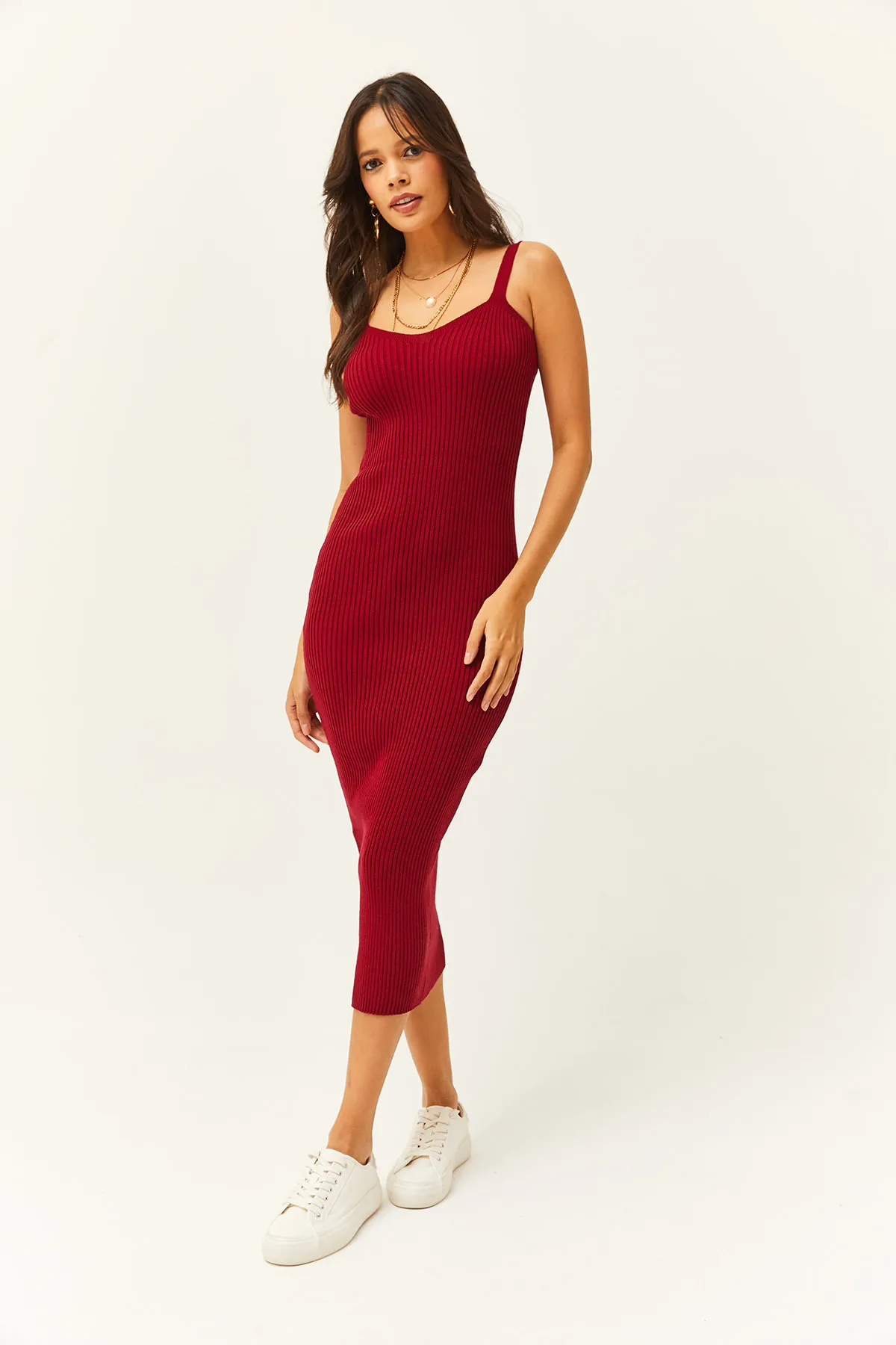 Olalook  Zweiteiliger Strickanzug für Damen in Burgunderrot, Strickjacke, TKM-19000223