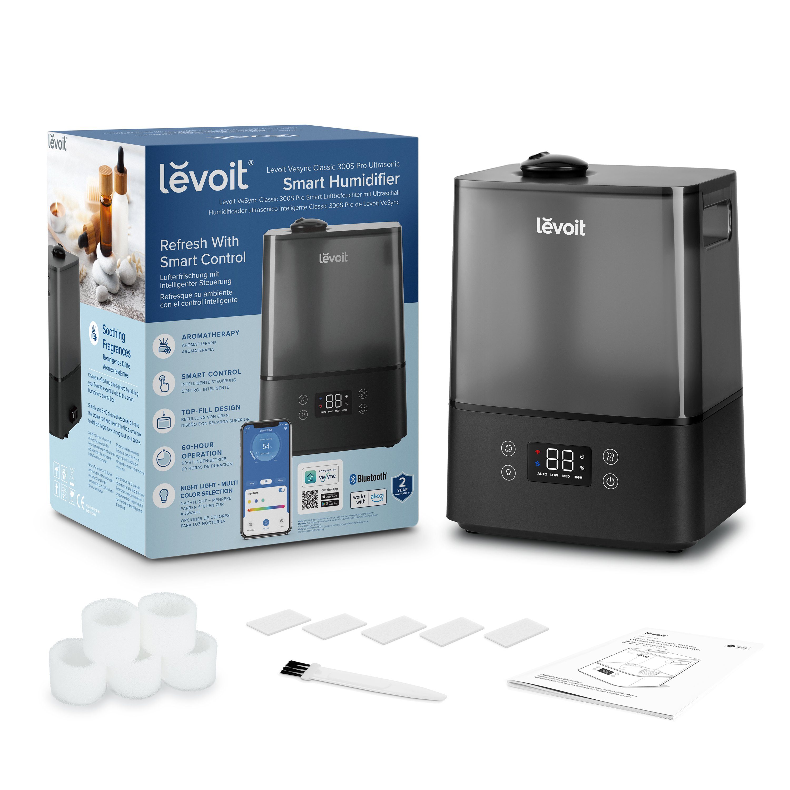 Levoit Luftbefeuchter, Classic 300S Pro Ultrasonic Smart Humidifier, LUH-A601S-KEUR, 6,00 l Wassertank