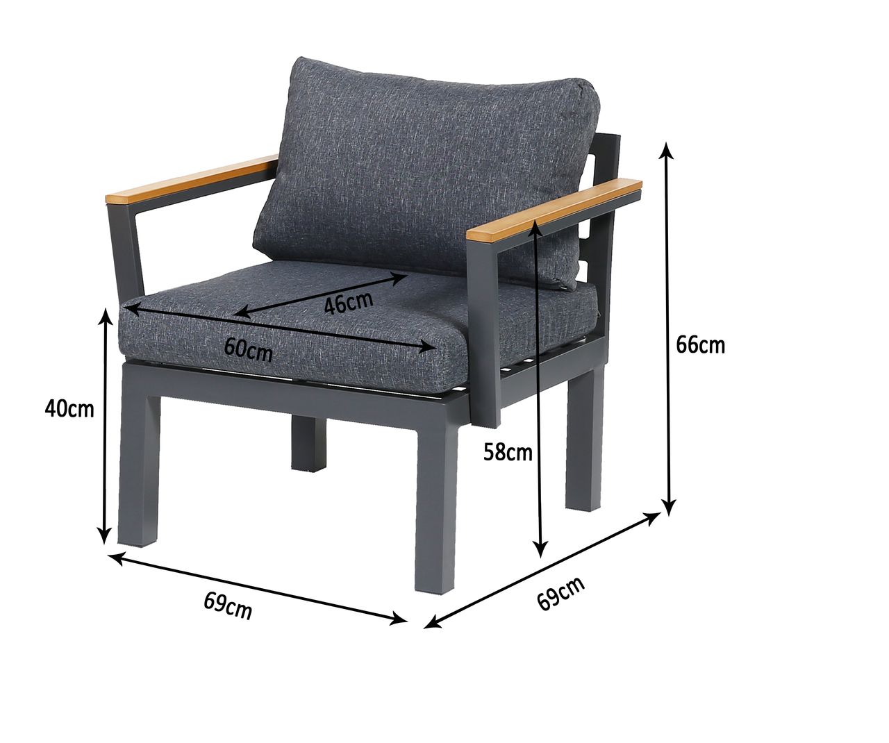 Gartenfreude Aluminium Sessel Ambience, flexibel einsetzbar mit wasserabweisenden Kissen, Dunkelgrau / Dunkelgrau