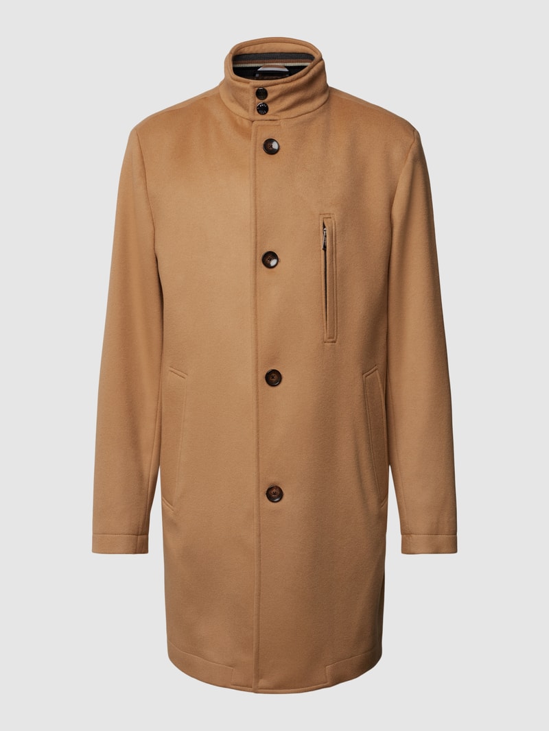 Slim Fit Wollmantel mit Eingrifftaschen Modell 'Hyde Standup' in beige