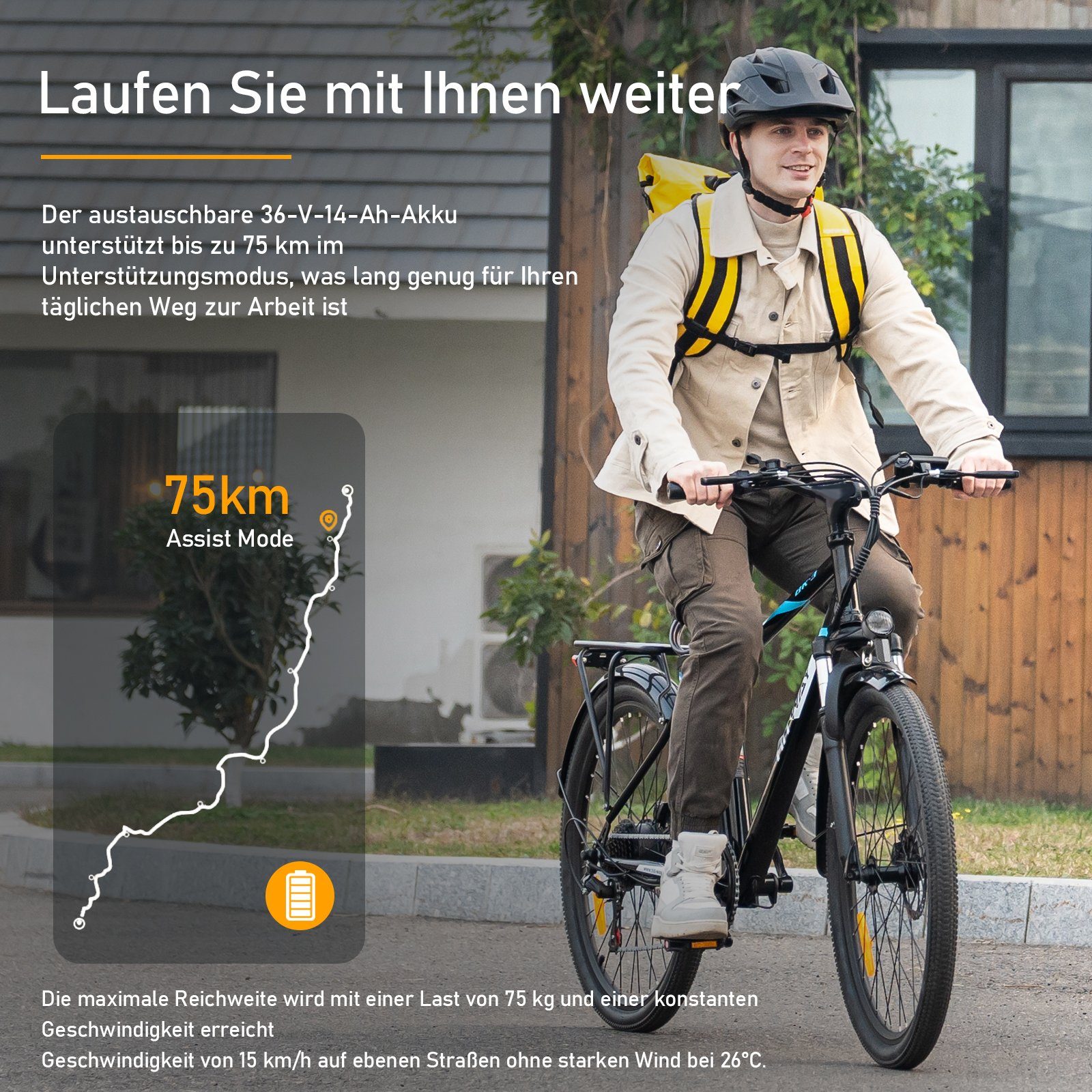 HITWAY E-Bike 26 Zoll Elektrofahrrad Heckmotor, 36V, 14AH 250W, 7 Gang, 7 Gang SHIMANO, Kettenschaltung, Heckmotor, Elektrofahrrad für Damen und Herren 170 - 190 cm, innerhalb der StVZO