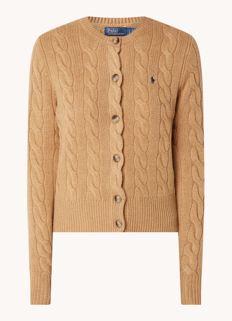 Cardigan tricotat cu împletituri din cașmir, de la Ralph Lauren.