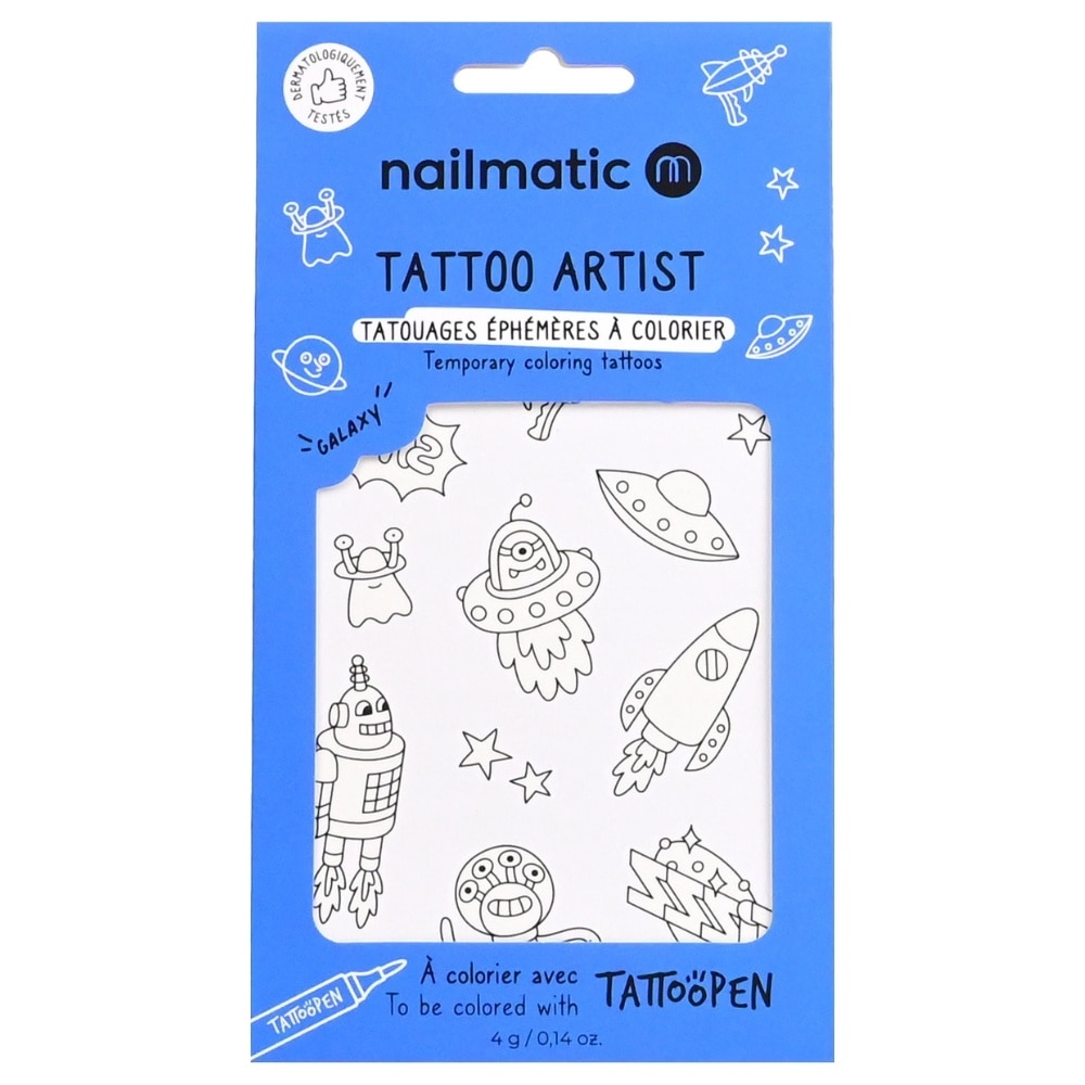 nailmatic Planche de tatouage à colorier Galaxy Tatouages éphémères à colorier