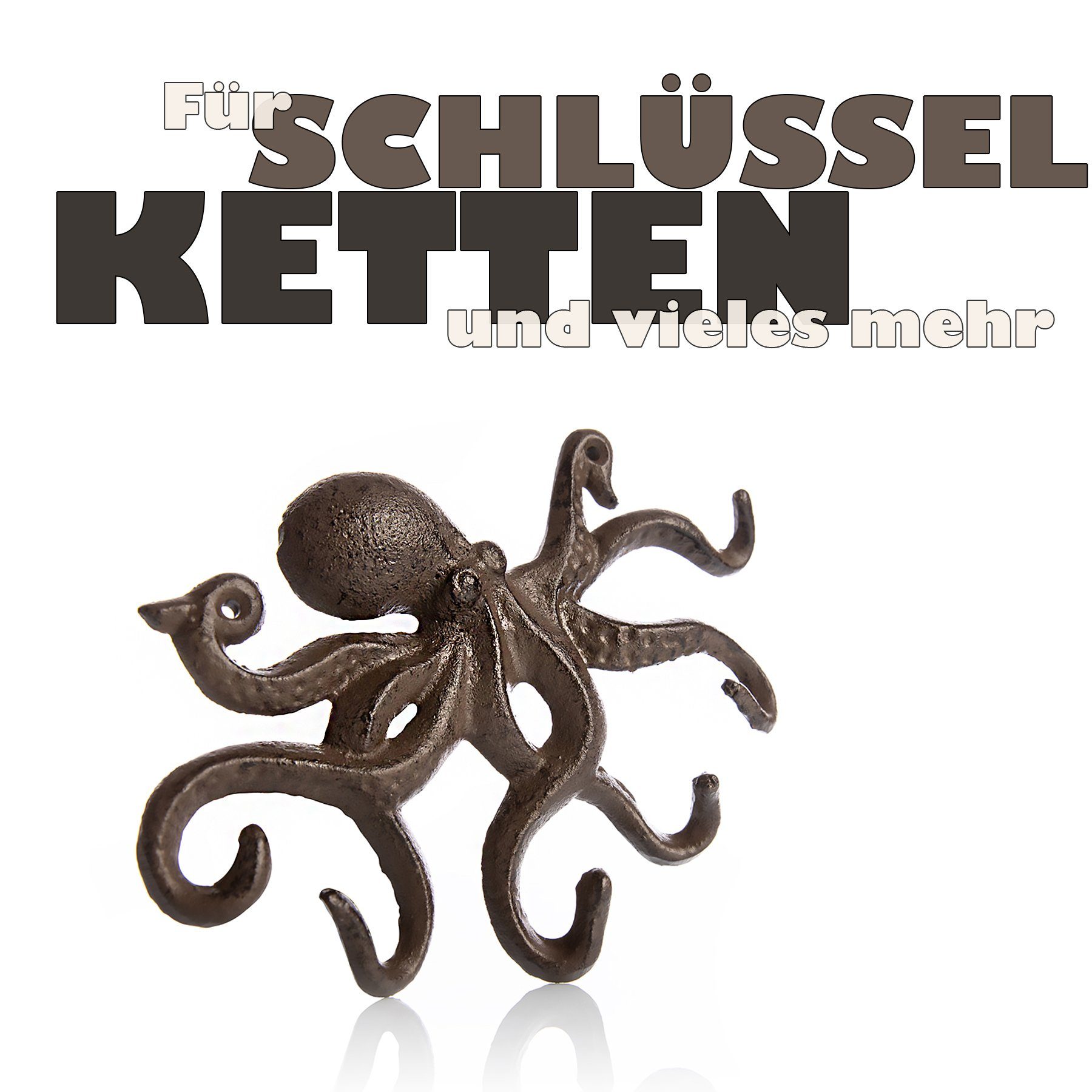 BigDean Schlüsselbrett Oktopus Design Schlüsselhaken Krake Schwar