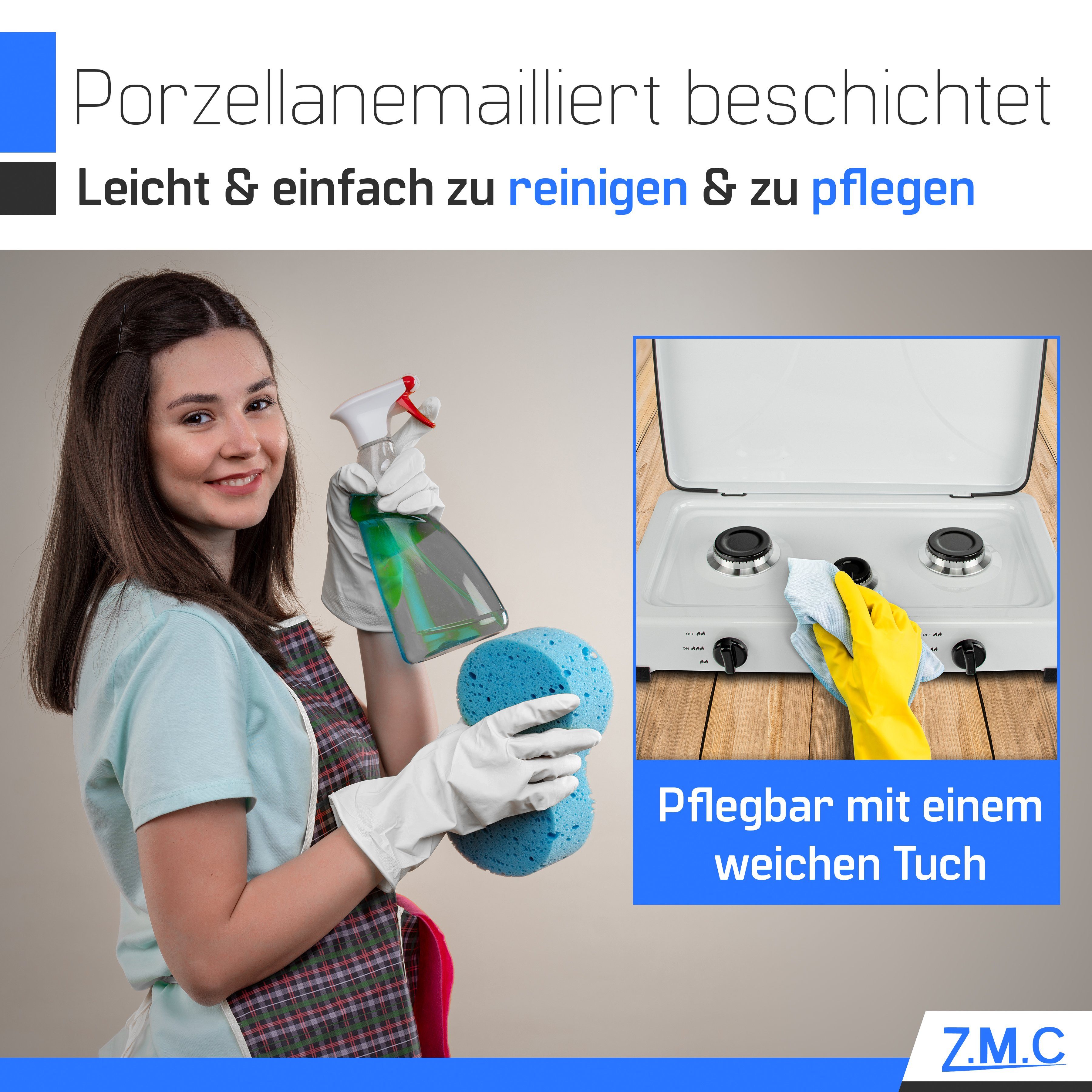 ZMC Gaskocher Tragbarer Gaskocher Campingkocher 3-flammig inkl. Schlauch und Regler, 5,4 kW 50 mBar Outdoor Gasherd Kochfeld Herd Propangas Tischkocher