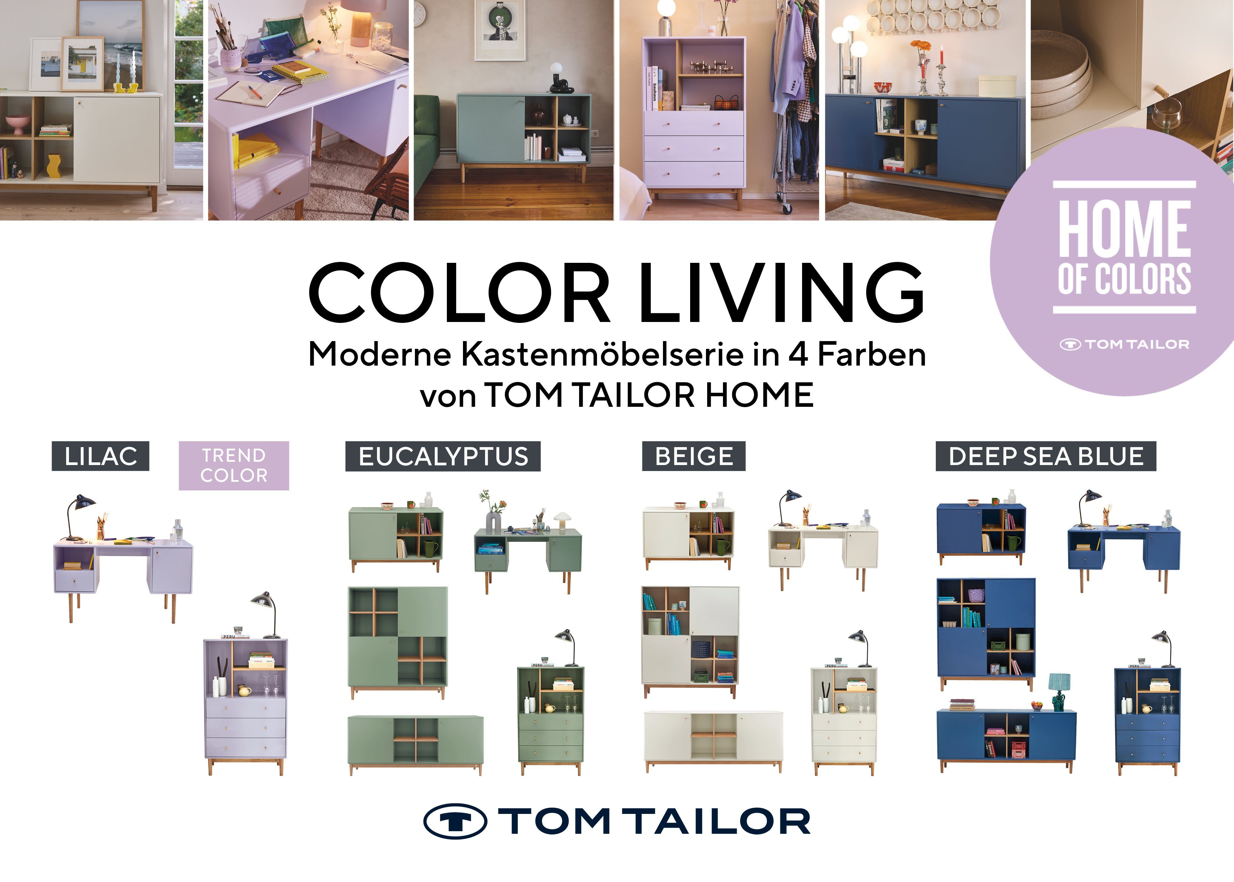 TOM TAILOR HOME Highboard COLOR LIVING Highcabinet - stylischer Stauraum in schönen Farben, hochwertiges Highcabinet mit 3 Schubladen und 3 offenen Fächern.