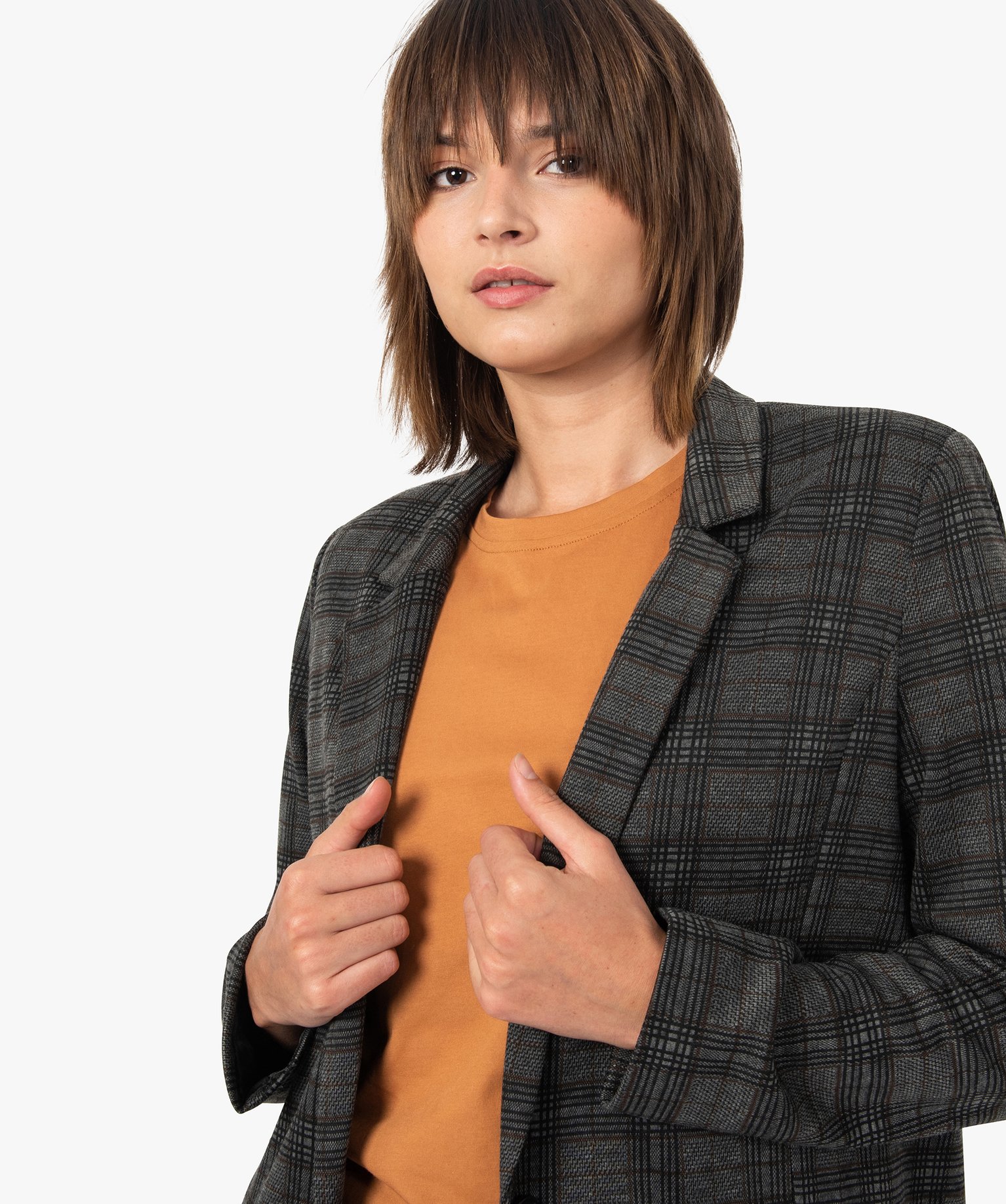 Veste femme à carreaux et col tailleur | GEMO