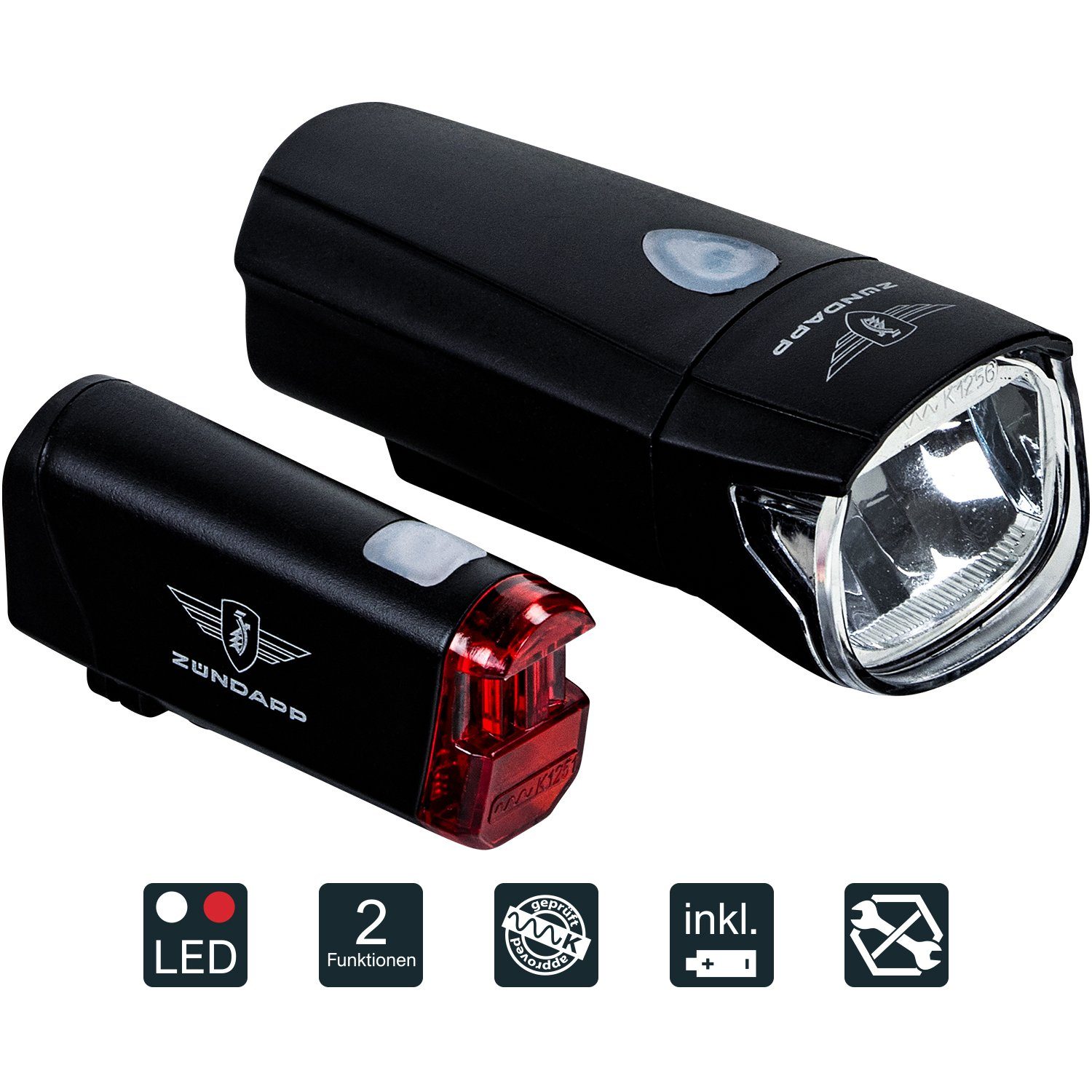 Zündapp Fahrrad-Frontlicht ZA.K.50, Fahrradlicht Batterieleuchten-Set LED Fahrrad Beleuchtung StVZO