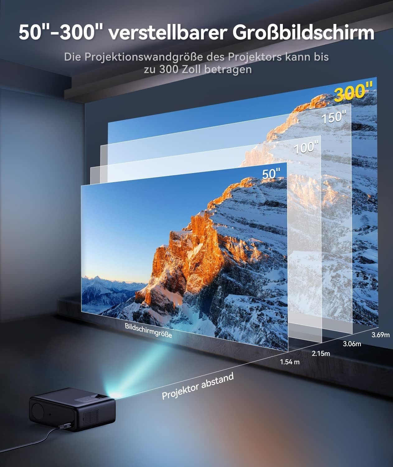 Diyarts LED-Beamer (10000:1, 1920 x 1080 px, 9500 Lumen 4K 1080P Projektor mit Drahtlos- & Bluetooth-Technologie)