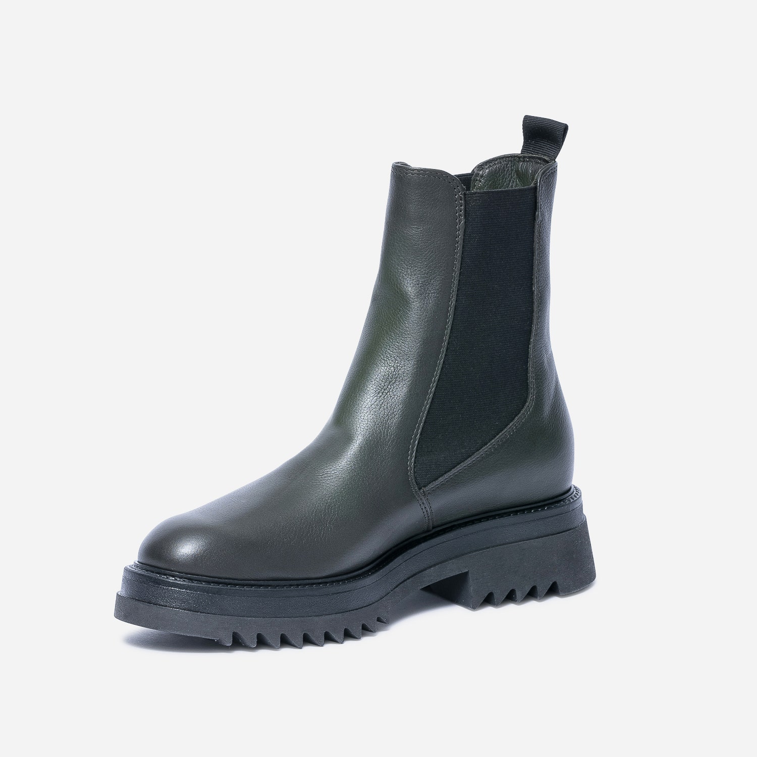Chelsea boots TEXTO kaki en cuir à semelle crantée