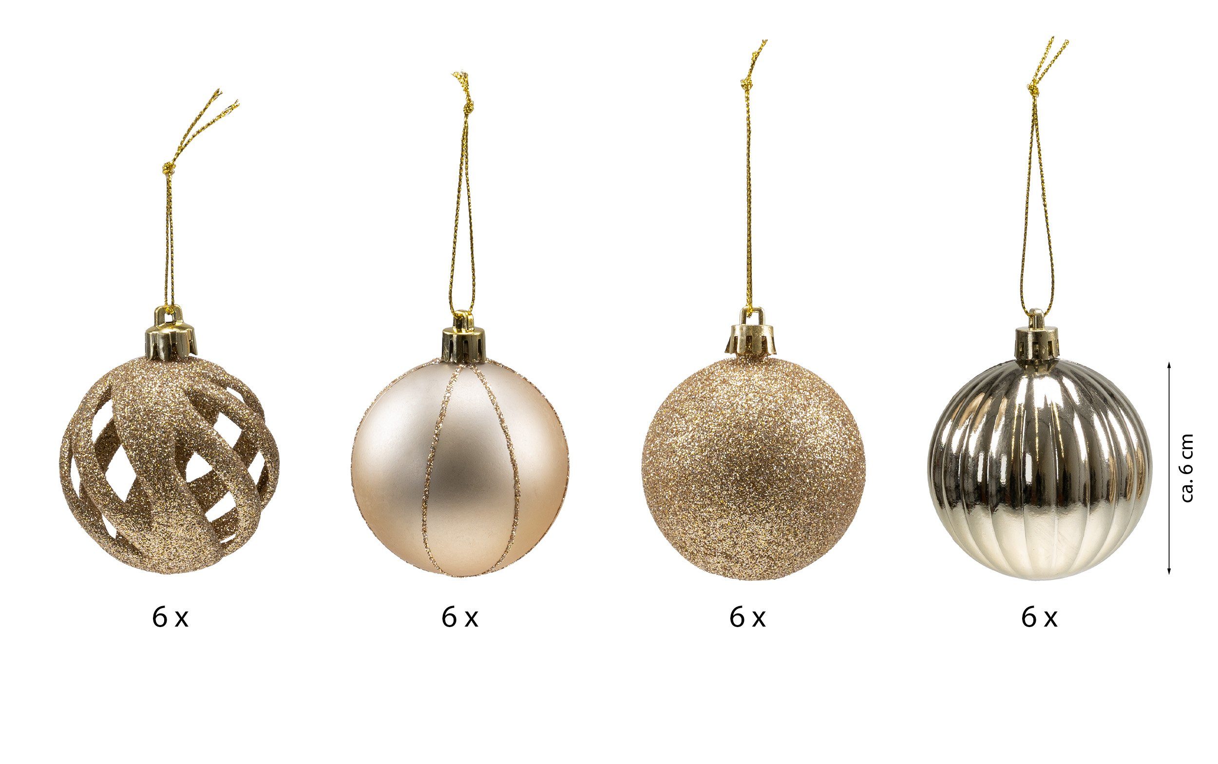 kamelshopping Christbaumschmuck 24 Weihnachtsbaumkugeln inkl. Aufhängung, stoß- und bruchsicher, ca. Ø 6 cm, Weihnachtskugeln