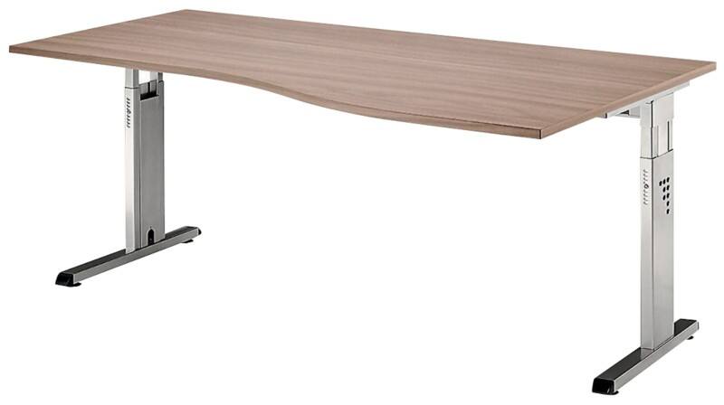 Hammerbacher Matrix Höhenverstellbar Schreibtisch Nierenförmig Walnuss Melaminharzbeschichtete Spanplatte, Metall C-Fuß 1.800 x 1.000 x 850 mm