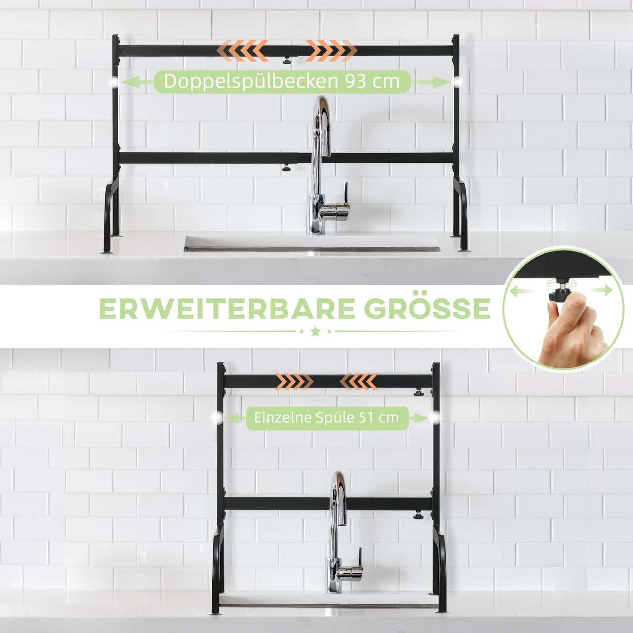 HOMCOM Abtropfgestell Geschirr 2-stufiges Abtropfgitter 51-93 cm Abtropfständer