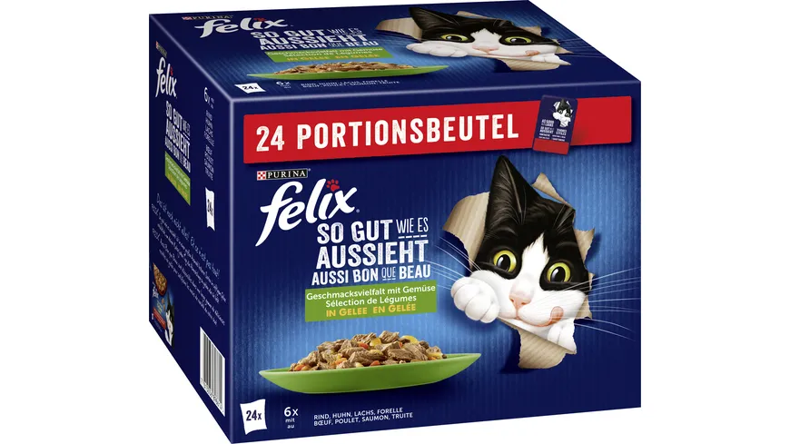 PURINA FELIX So gut wie es aussieht in Gelee gemischte Vielfalt mit Gemüse Katzennassfutter 2.04 kg