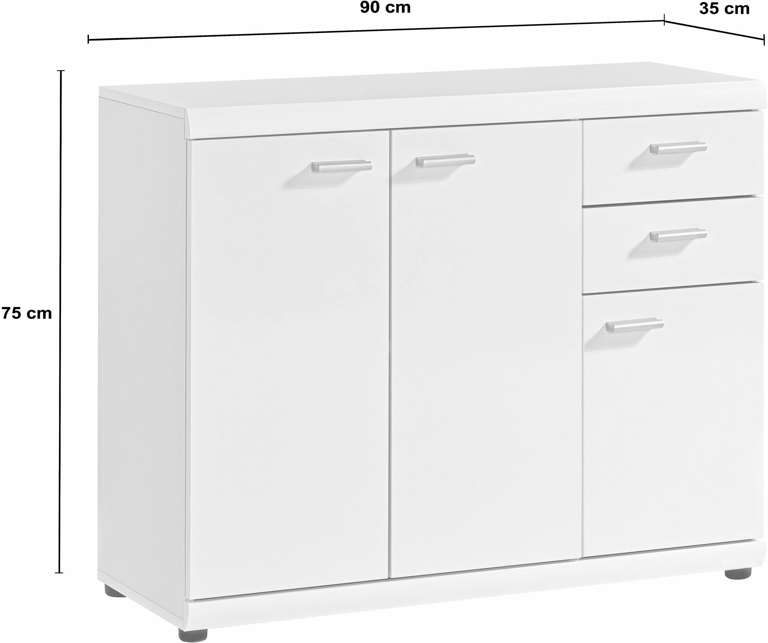 Procontour Sideboard Sun, Breite 90 cm mit 3 Türen und 2 Schubkästen