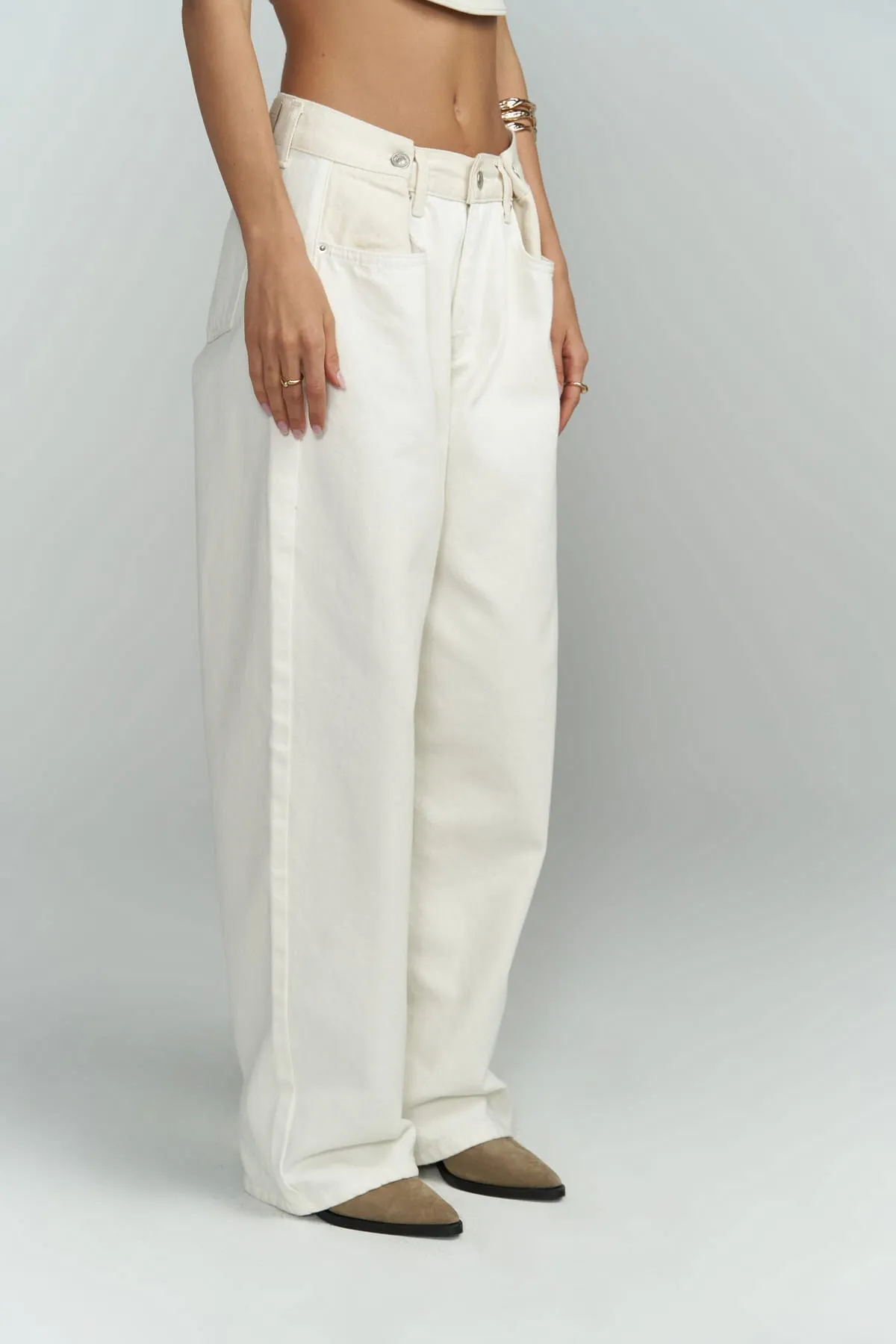 MAİ COLLECTİON  Einzigartige Jeanshose in Ecru/Beige