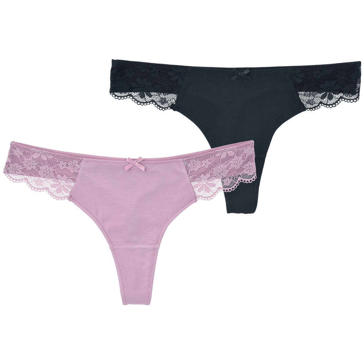 2 Damen Strings mit Spitzeneinsatz
