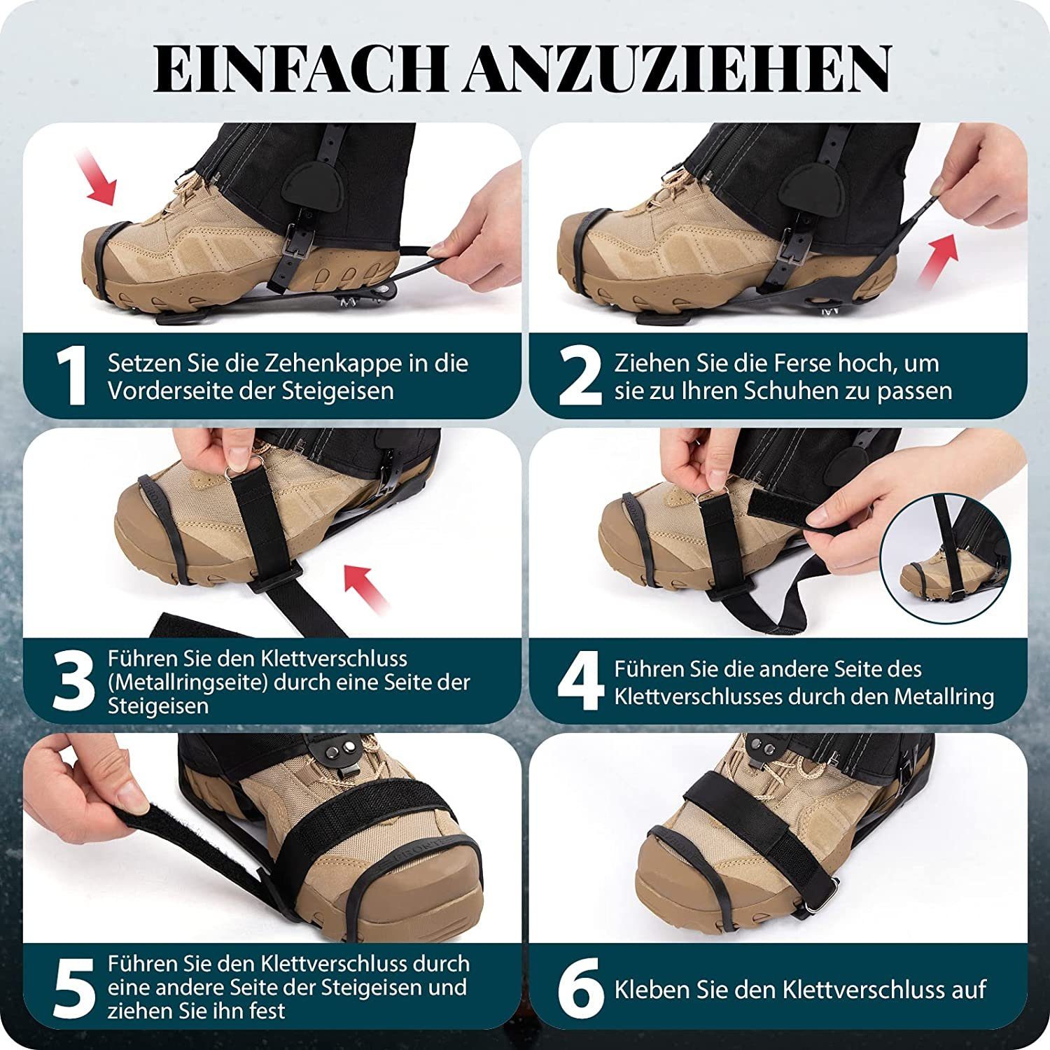 GelldG Steigeisen Steigeisen für Bergschuhe, Schuhkrallen mit 11 Edelstahl Zähne Spikes
