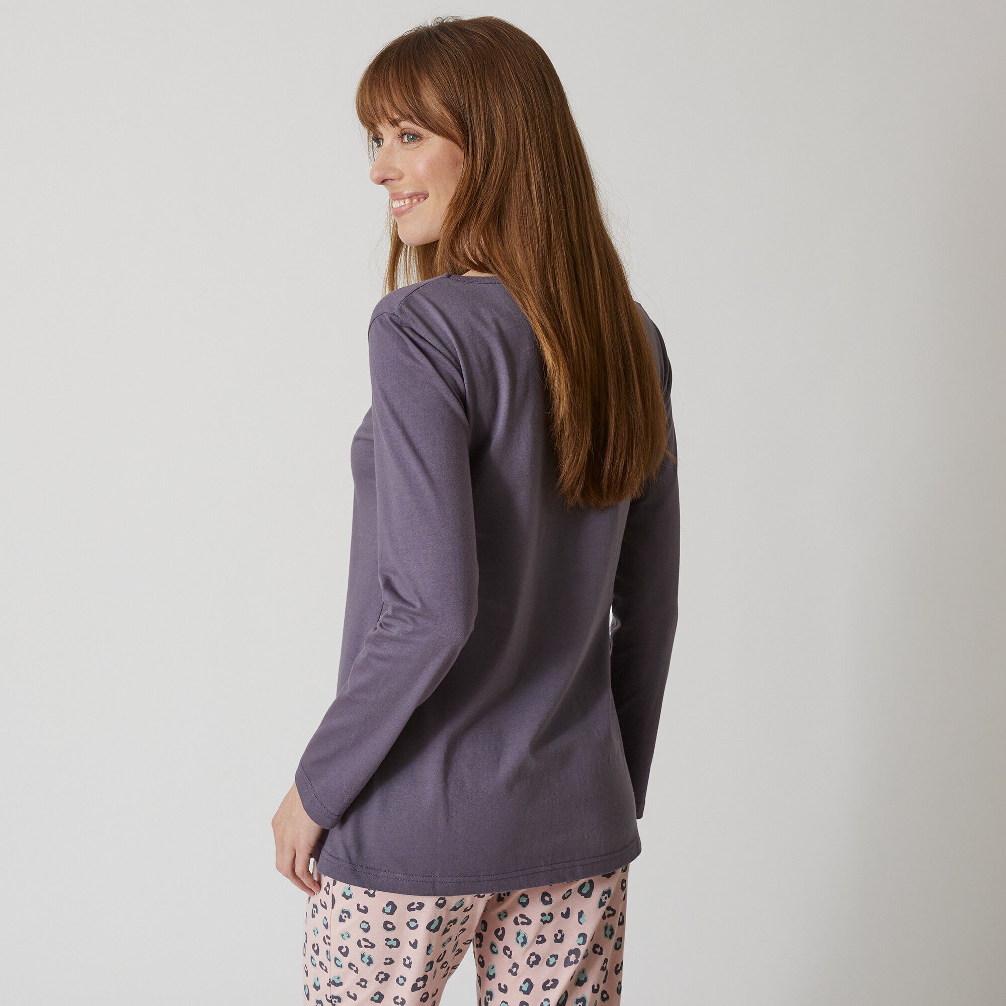 Tee-shirt manches longues coton uni imprimé placé 