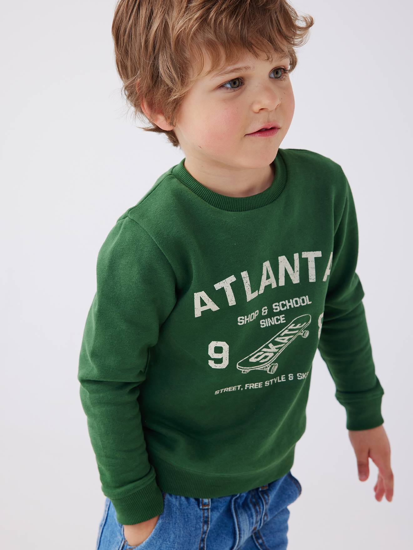 Sweat Basics motifs graphiques garçon blanc chiné