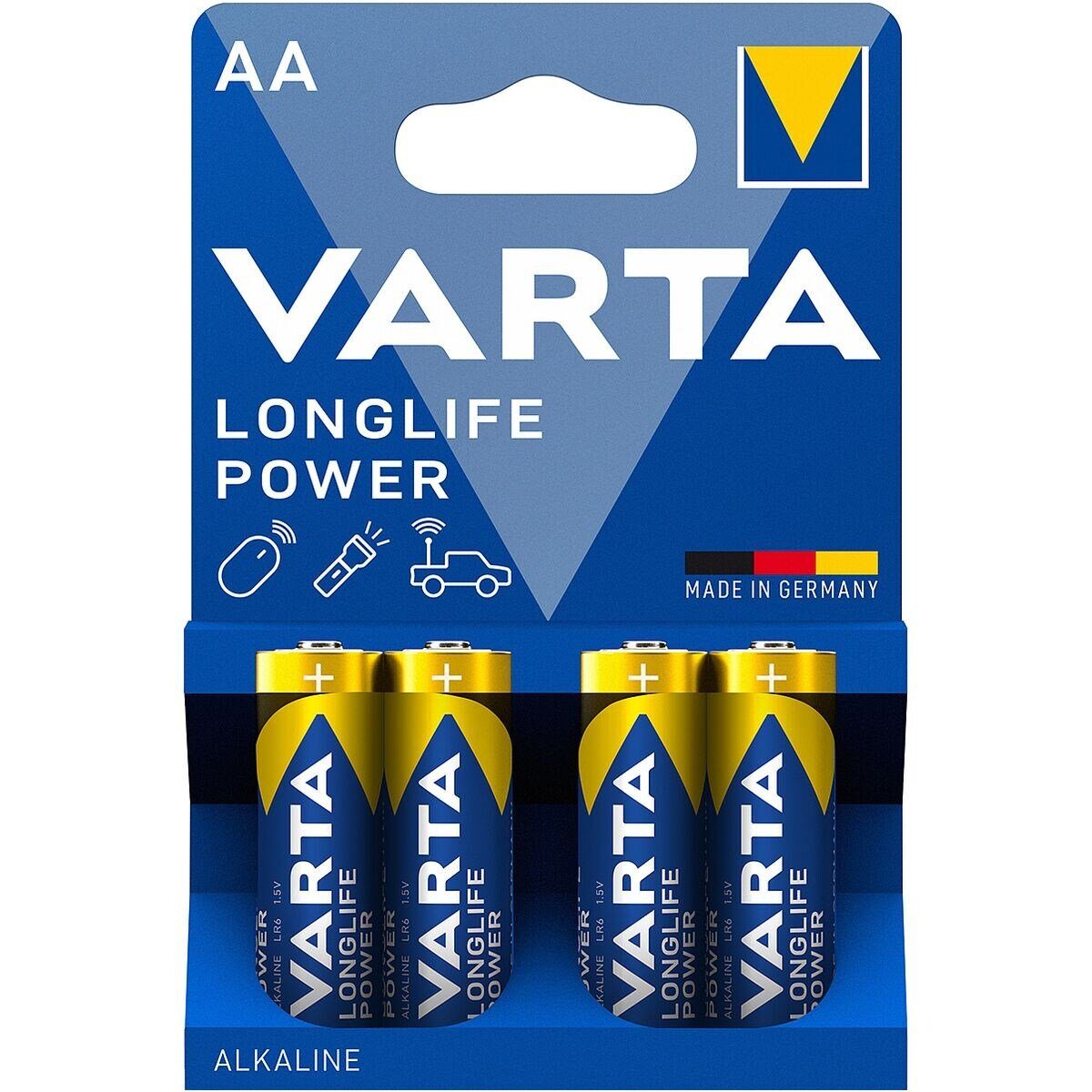 VARTA LONGLIFE Power Batterie, (4 St), AA, mit langer Lebensdauer