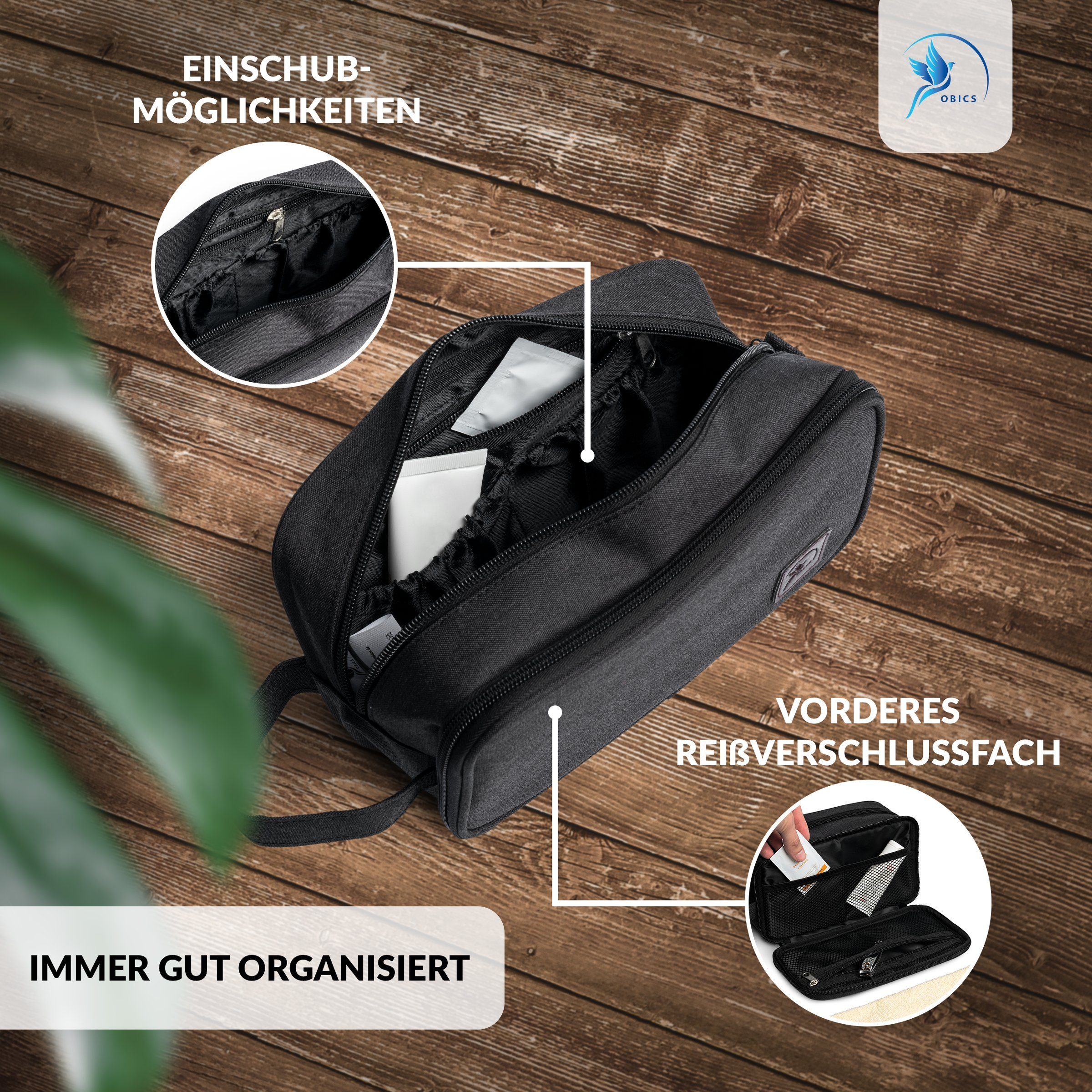 Obics Kulturbeutel, kleine Kosmetik-Tasche für die Reise und Unterwegs