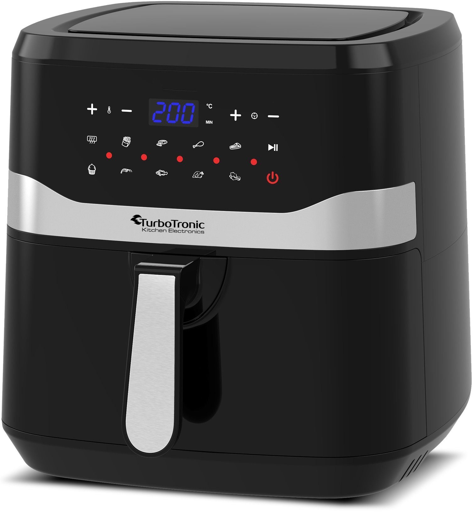 TurboTronic by Z-Line Heißluftfritteuse 7 Liter, 12 Programme, XXL Fritteuse Fettfrei ohne Öl, 50°C - 200°C, 1800 W, Power Camping Retro digital Airfryer AF7D