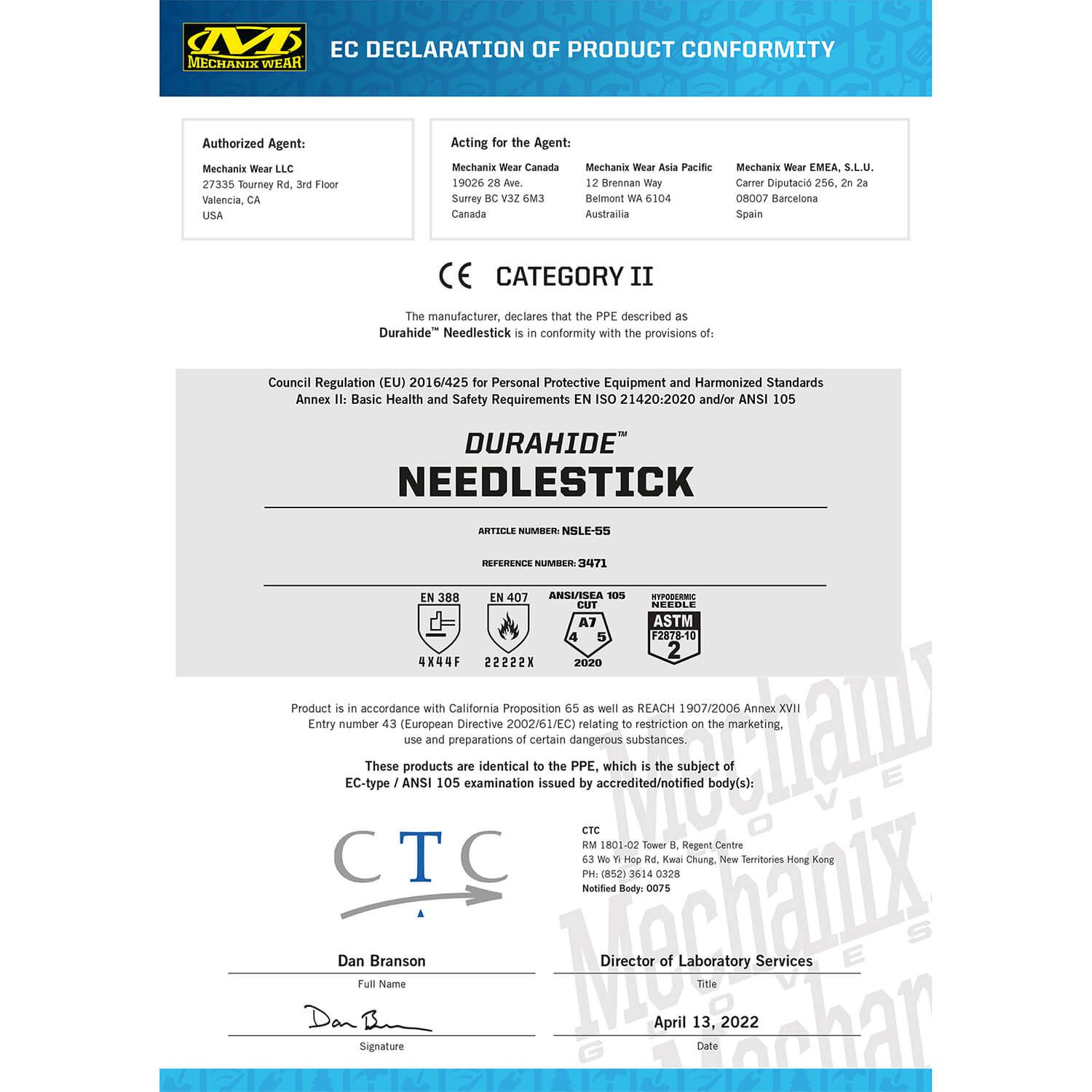 Needlestick LE Handschuh Durahide Leder