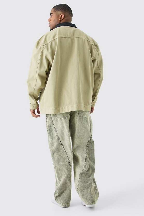 Plus Denim Harrington-Jacke mit Kontrast-Kragen