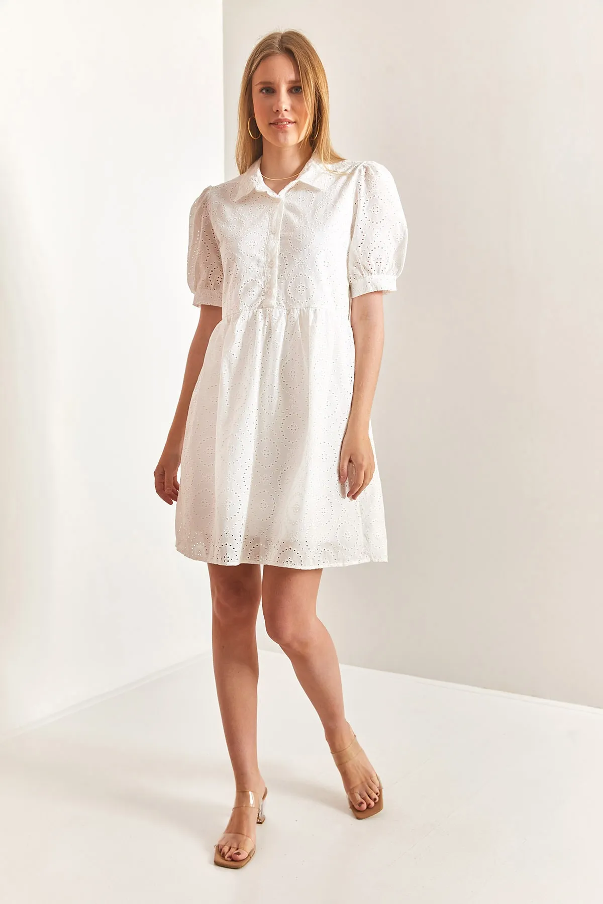 Bianco Lucci  Gemustertes Muschelkleid mit Hemdkragen für Damen