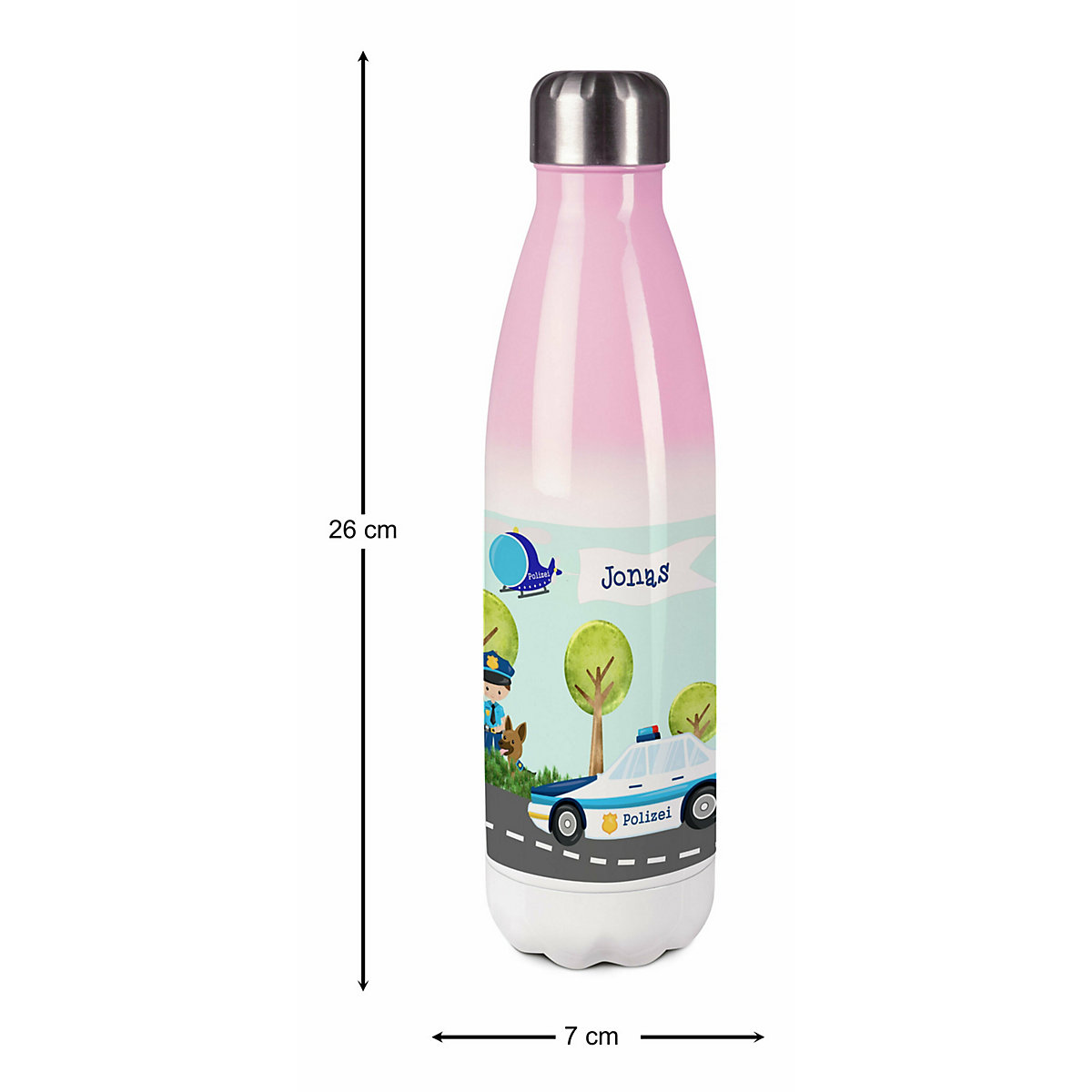 Edelstahl Kinder Thermoflasche / Trinkflasche bunt Polizei Spülmaschinenfest, Auslaufsicher, Bruchfest, Doppelwandig, Für Heißgetränke geeignet, Mit Deckel, Isoliert