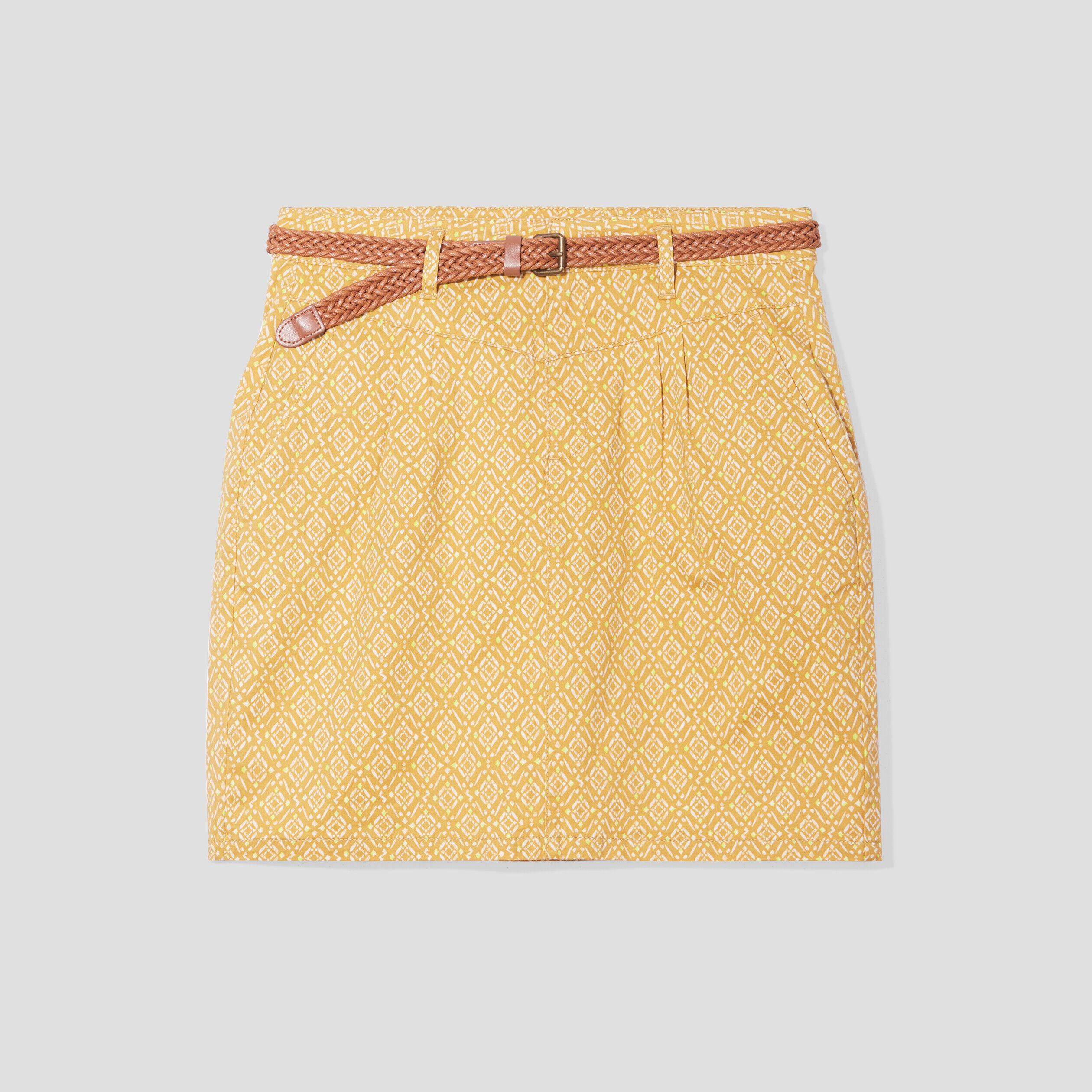 Jupe chino droite ceinturée jaune moutarde femme | Cache Cache