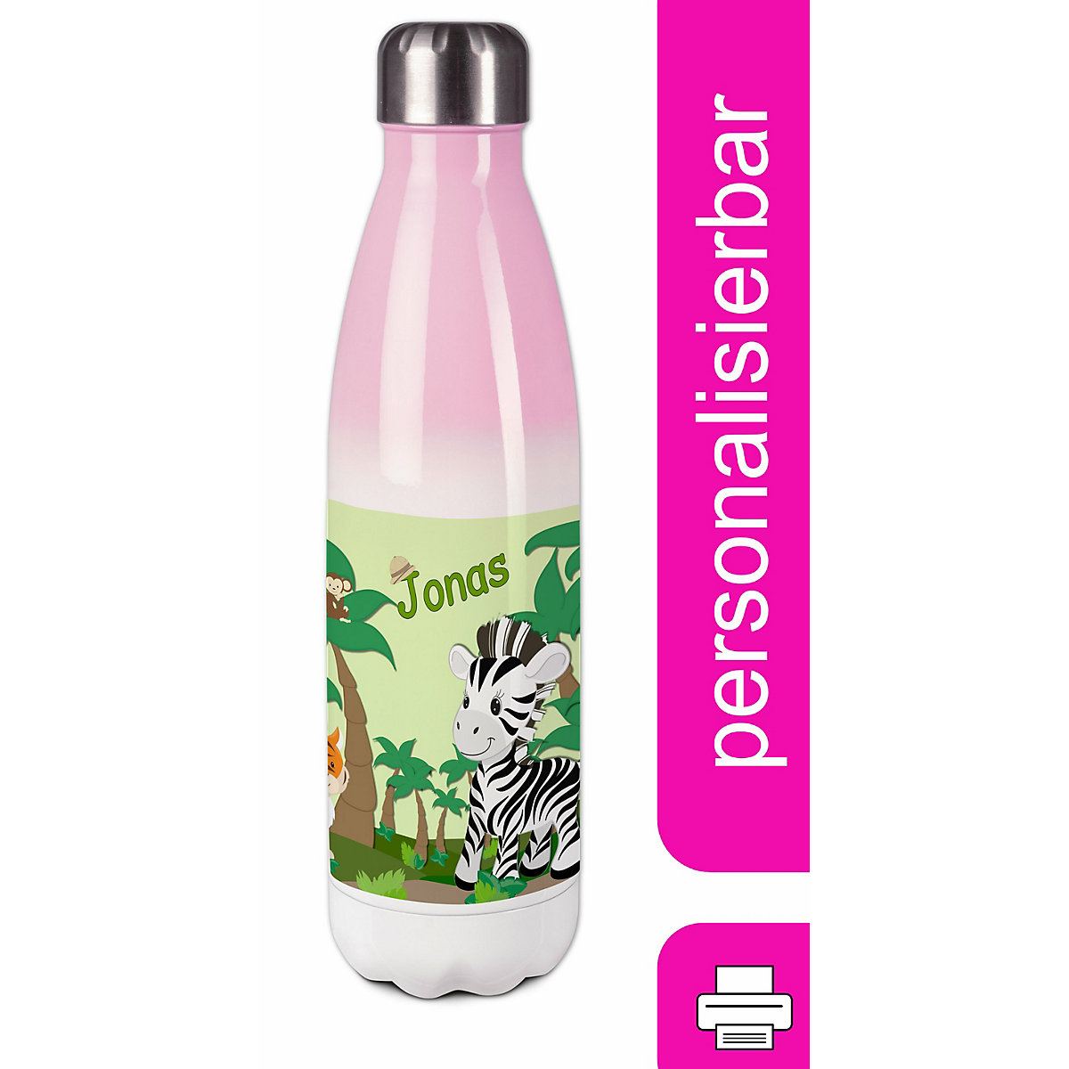 Edelstahl Kinder Thermoflasche / Trinkflasche bunt Safari-Zebra Spülmaschinenfest, Auslaufsicher, Bruchfest, Doppelwandig, Für Heißgetränke geeignet, Mit Deckel, Isoliert