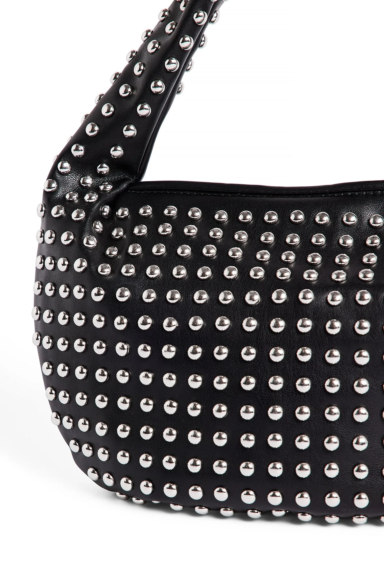 Lederartige runde Tasche mit Besatz