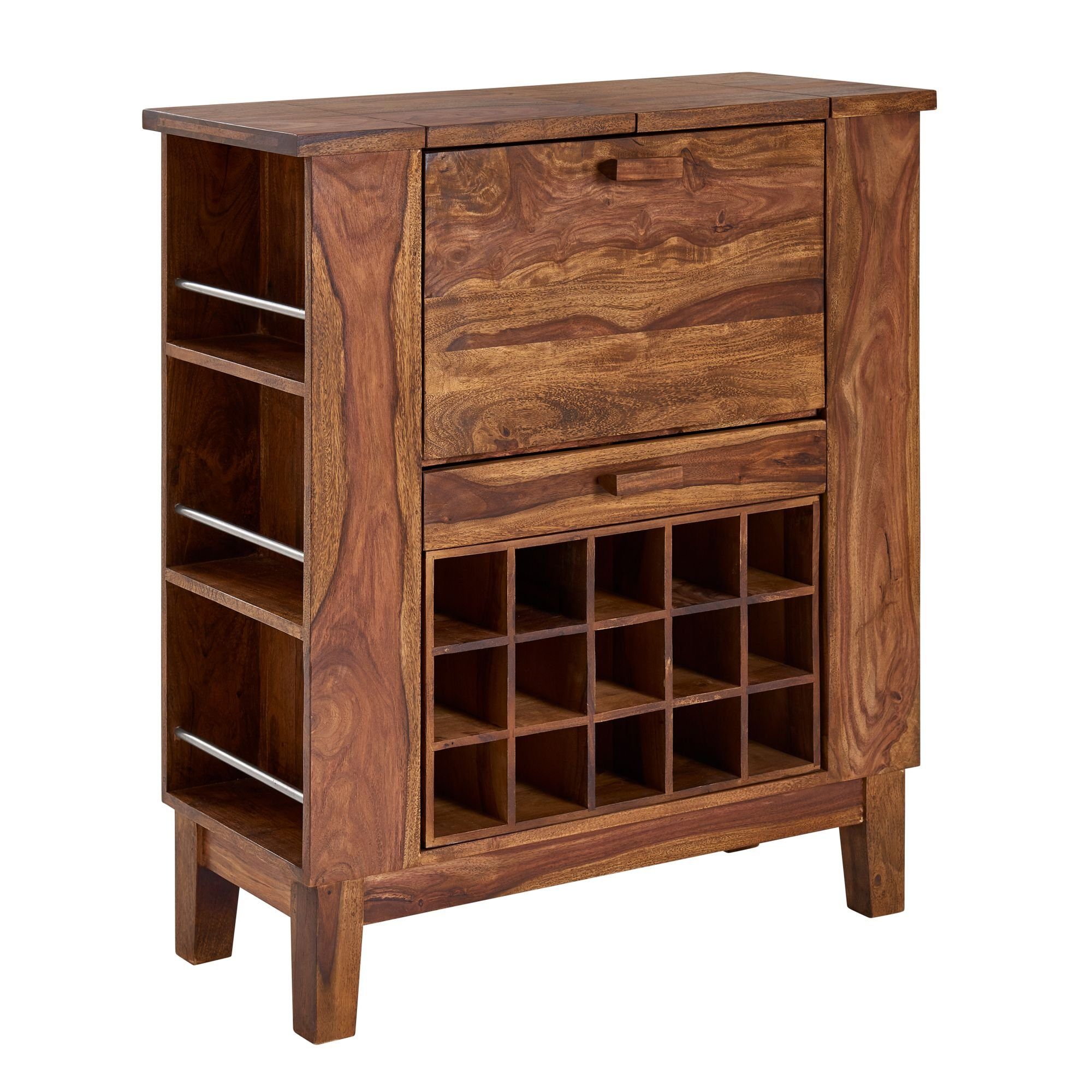 KADIMA DESIGN Barschrank Hausbar Sheesham Massivholz 88x102x40cm