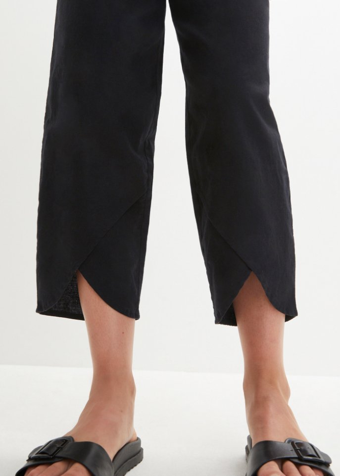 Knöchelfreie Hose mit Leinen und High-Waist-Bequembund, Loose-Fit
