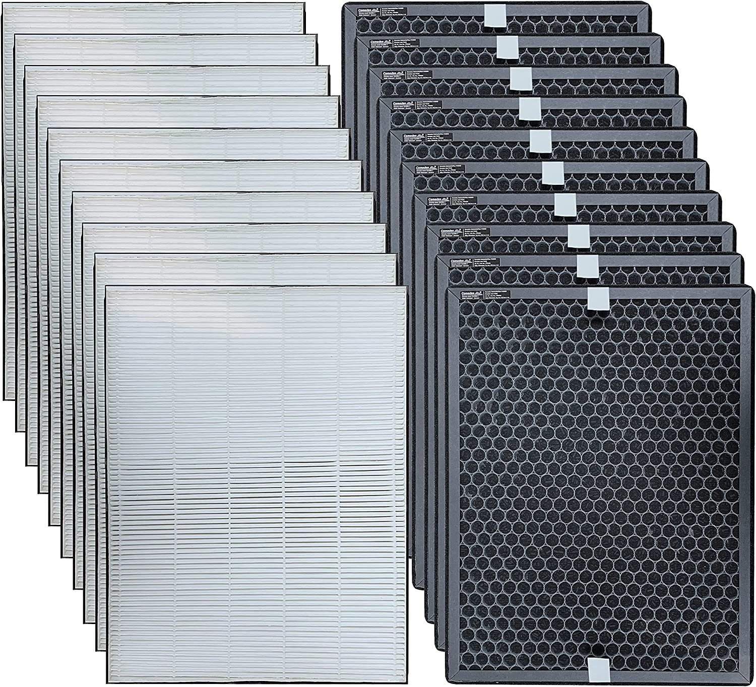 Comedes Filter-Set 10er Set Filter einsetzbar statt Philips FY2422/30 und FY2420/30, Zubehör für passend für die Philips Luftreiniger AC2889, AC2887, AC2882 und AC3829/10, 10 Stück HEPA-Element und Aktivkohlefilter im Sparset