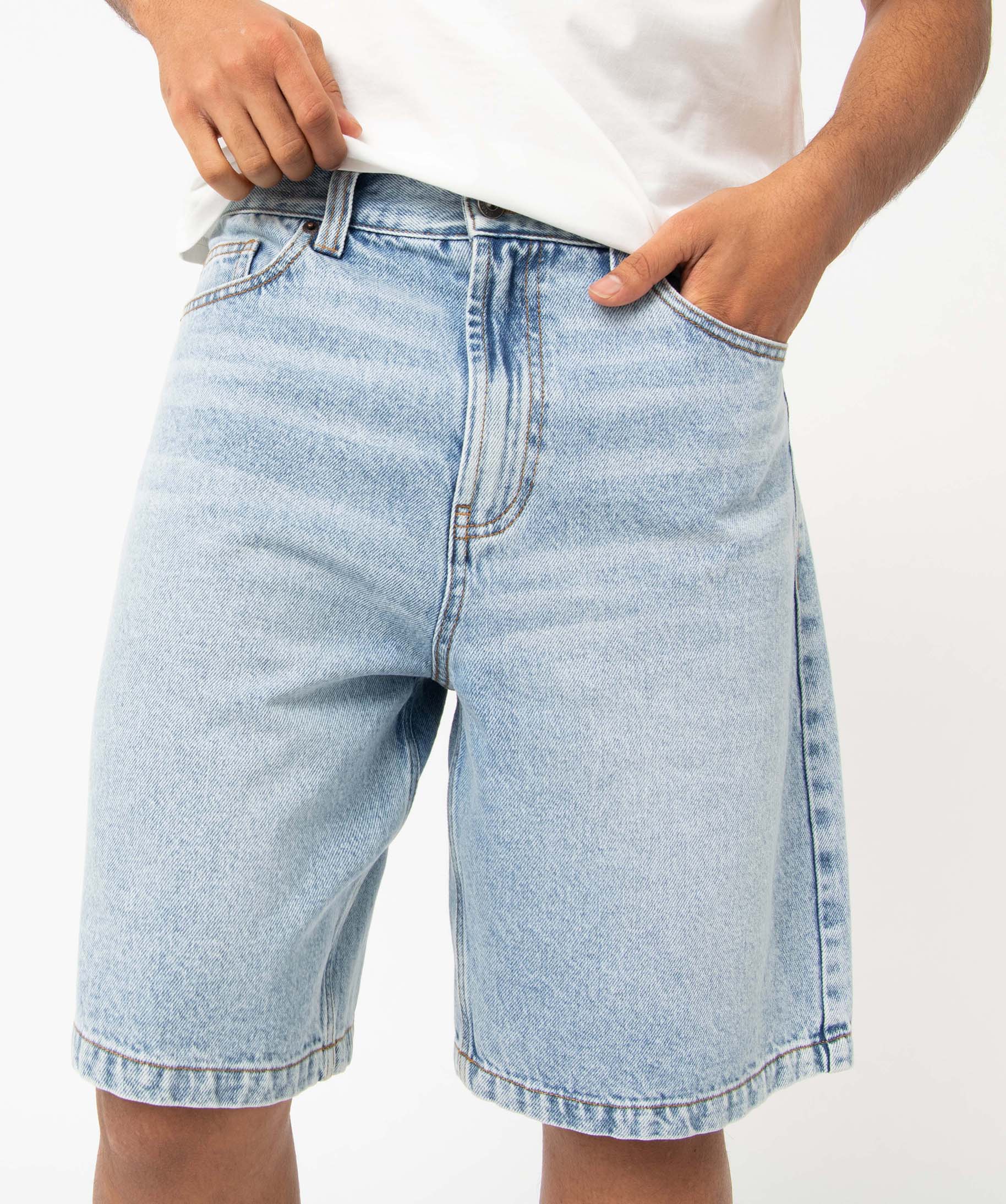 Bermuda en jean homme en denim délavé bleach | GEMO