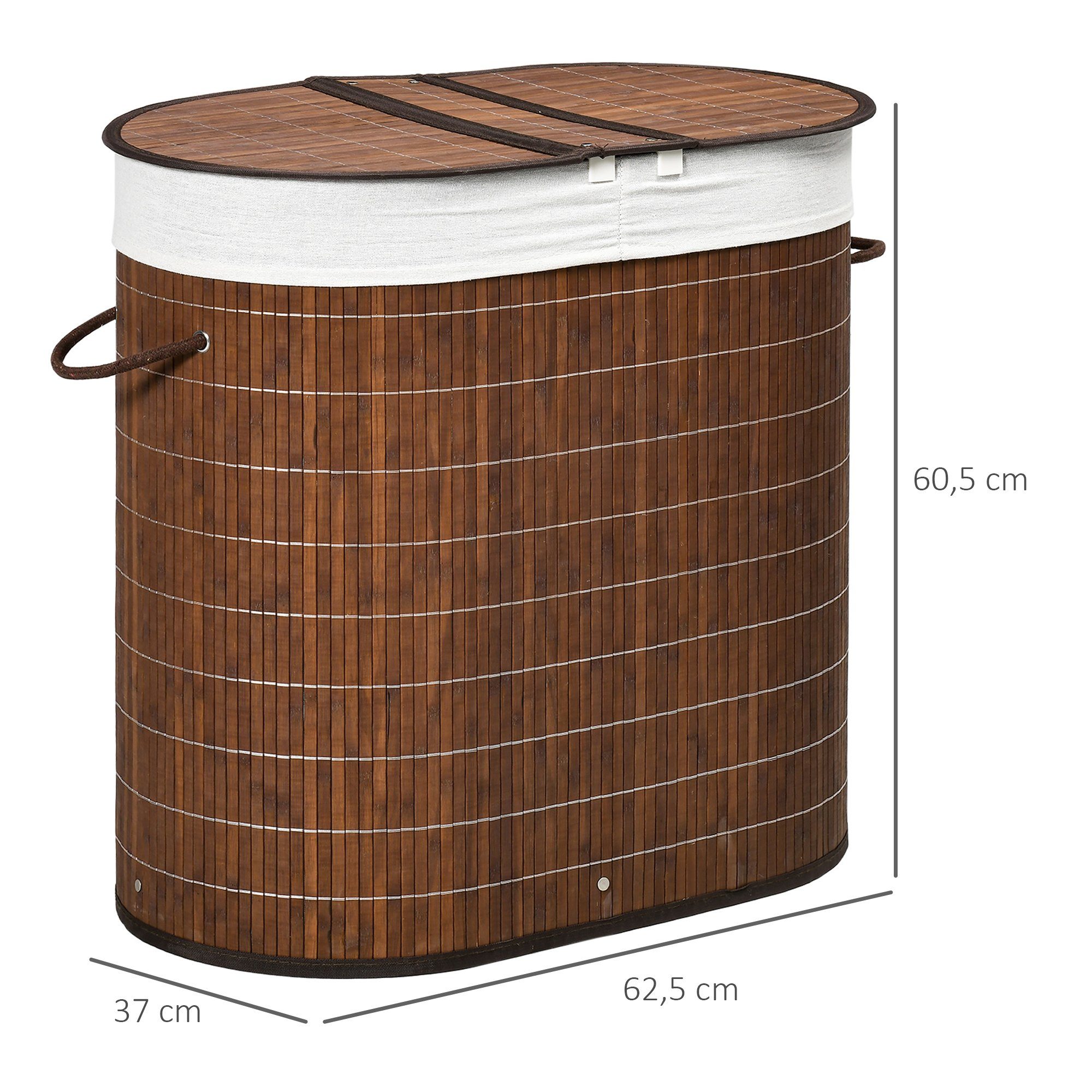 HOMCOM Wäschekorb 100L Wäschesammler, Wäschesbox mit Griff, Deckel (Wäschesortierer, 1 St., Wäschesammler), für Badezimmer, Bambus, Braun