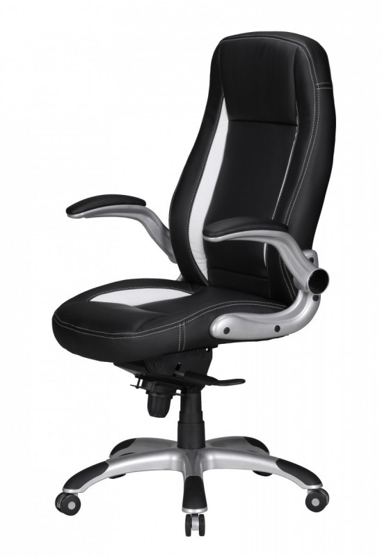 Amstyle Chefsessel Leder Optik schwarz Streifen weiß mit Armlehnen klappbar