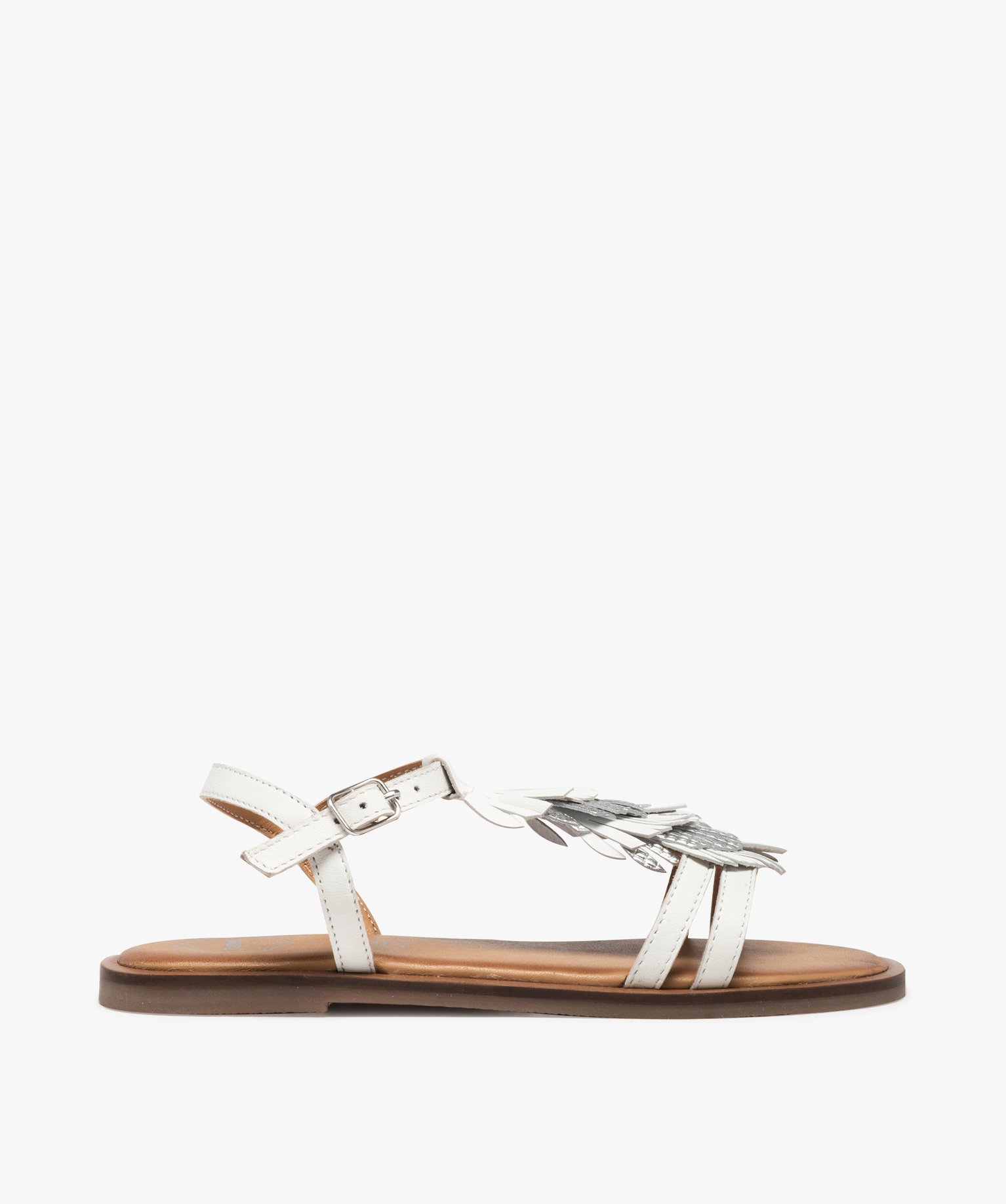Sandales fille dessus cuir à franges métallisées – Tanéo blanc | GEMO