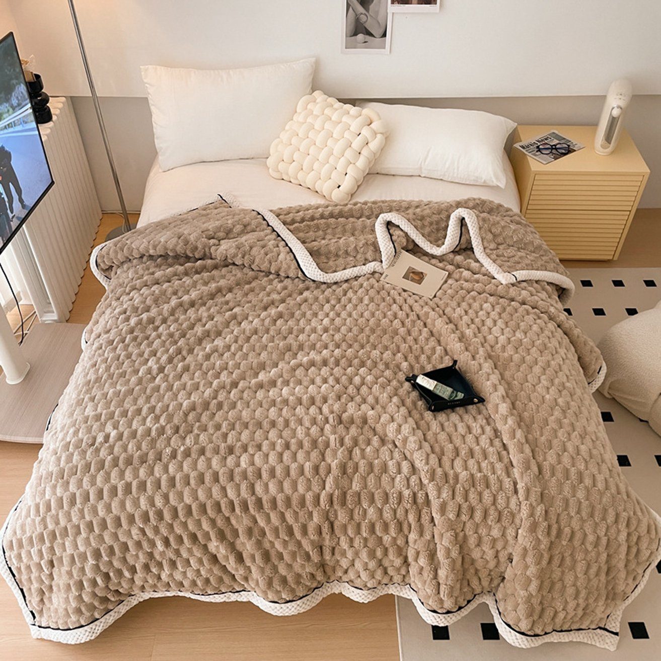 Wohndecke Weiche Überwurfdecke, wendbare flauschige Zotteldecke, Decke für Bett, HOHEA H, Camping und Reisen – warm und leicht – flauschige