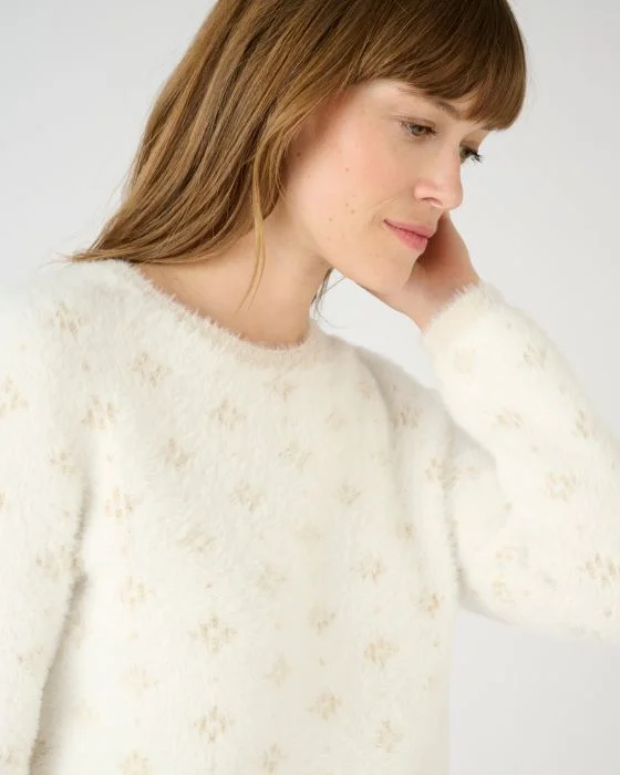 Pull jacquard en maille poilue