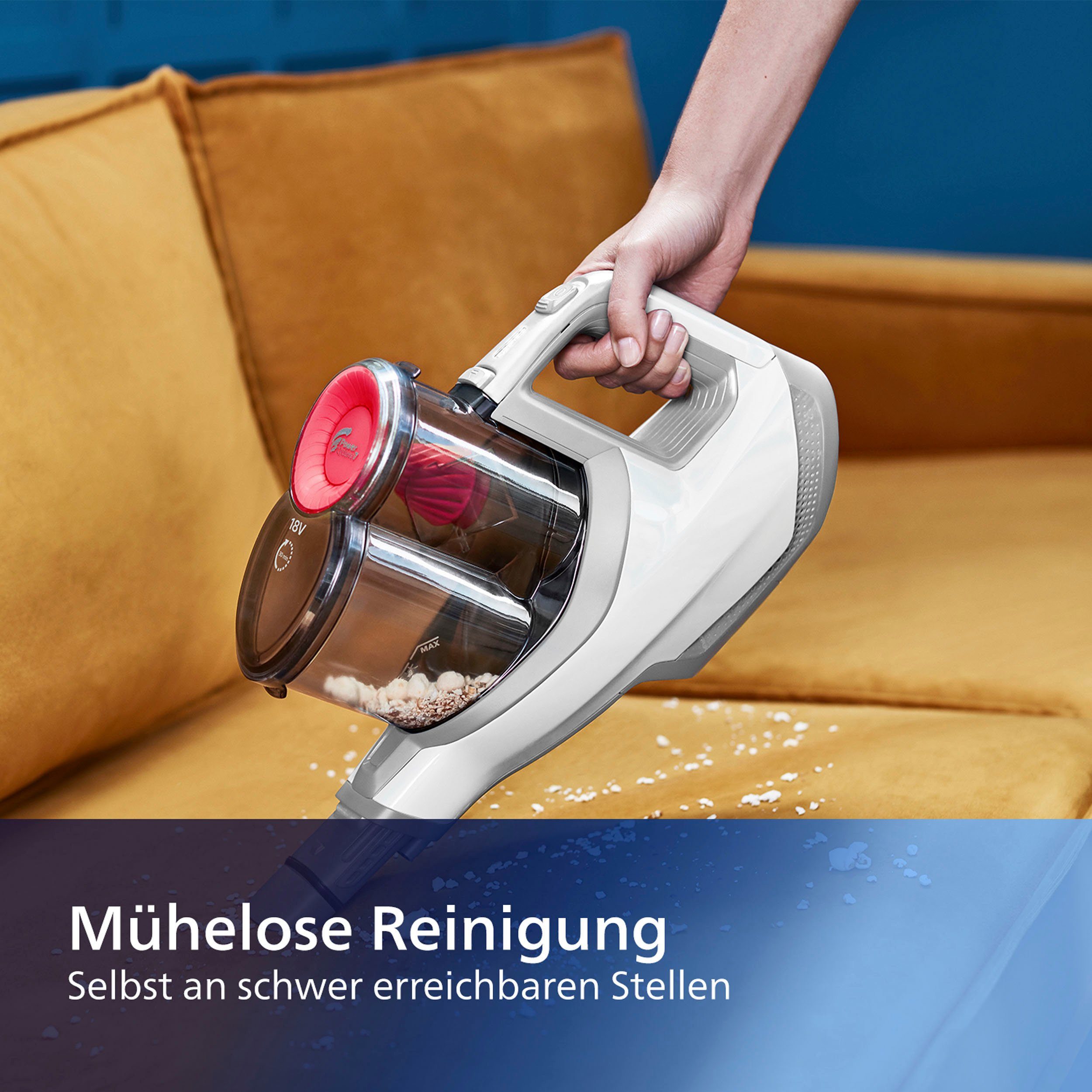 Philips Akku-Stielstaubsauger FC6723/01 SpeedPro, beutellos, 180°-Saugdüse, 30 Min. Akkulaufzeit, weiß