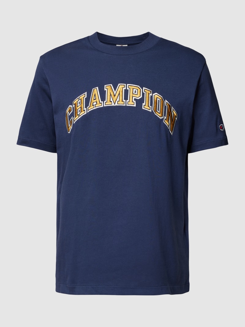 T-Shirt mit Label- und Logo-Stitching Modell 'Rochester' in marineblau