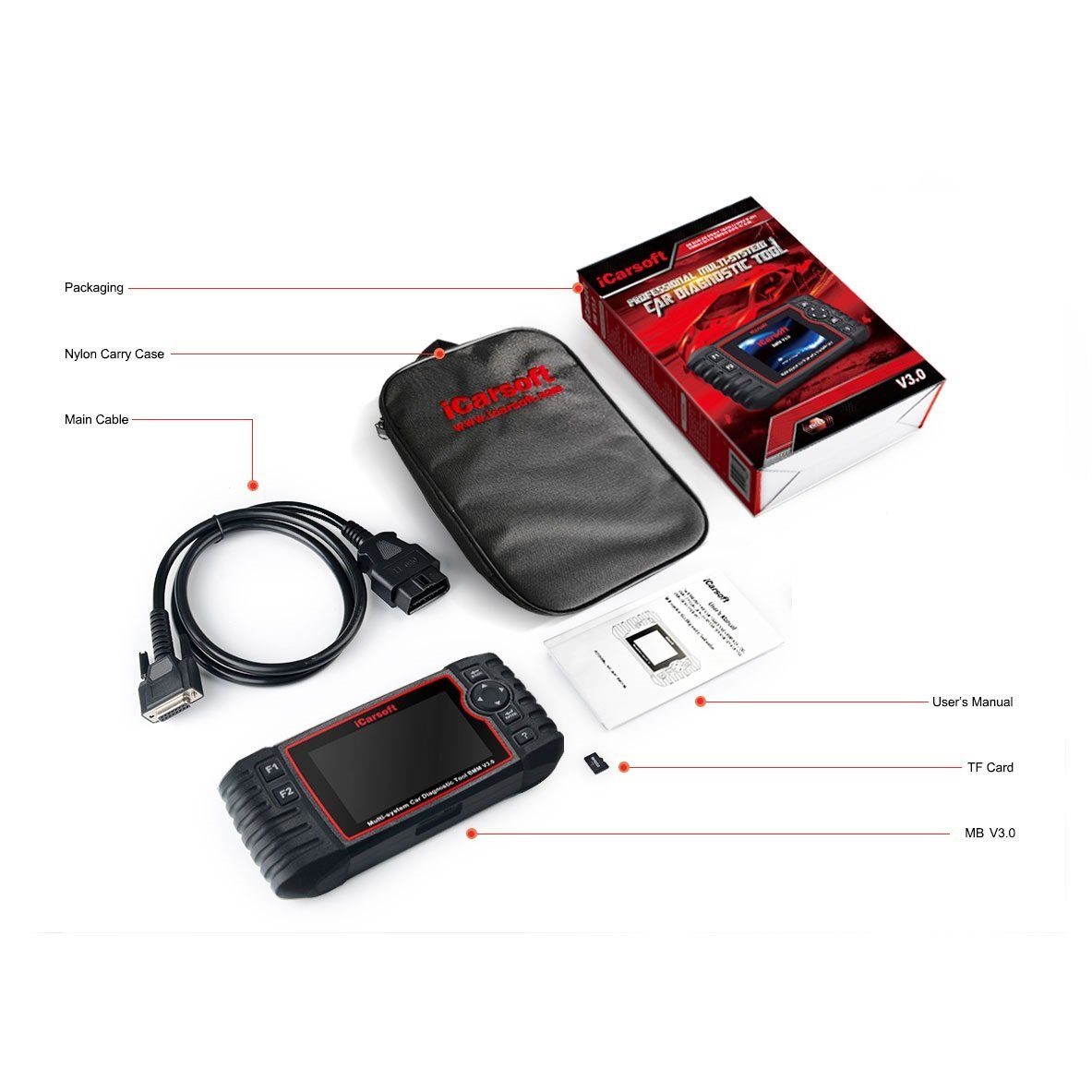 iCarsoft OBD2-Diagnosegerät MB V3.0 Auslesen, Wartung und Service für Mercedes, Sprinter, Smart
