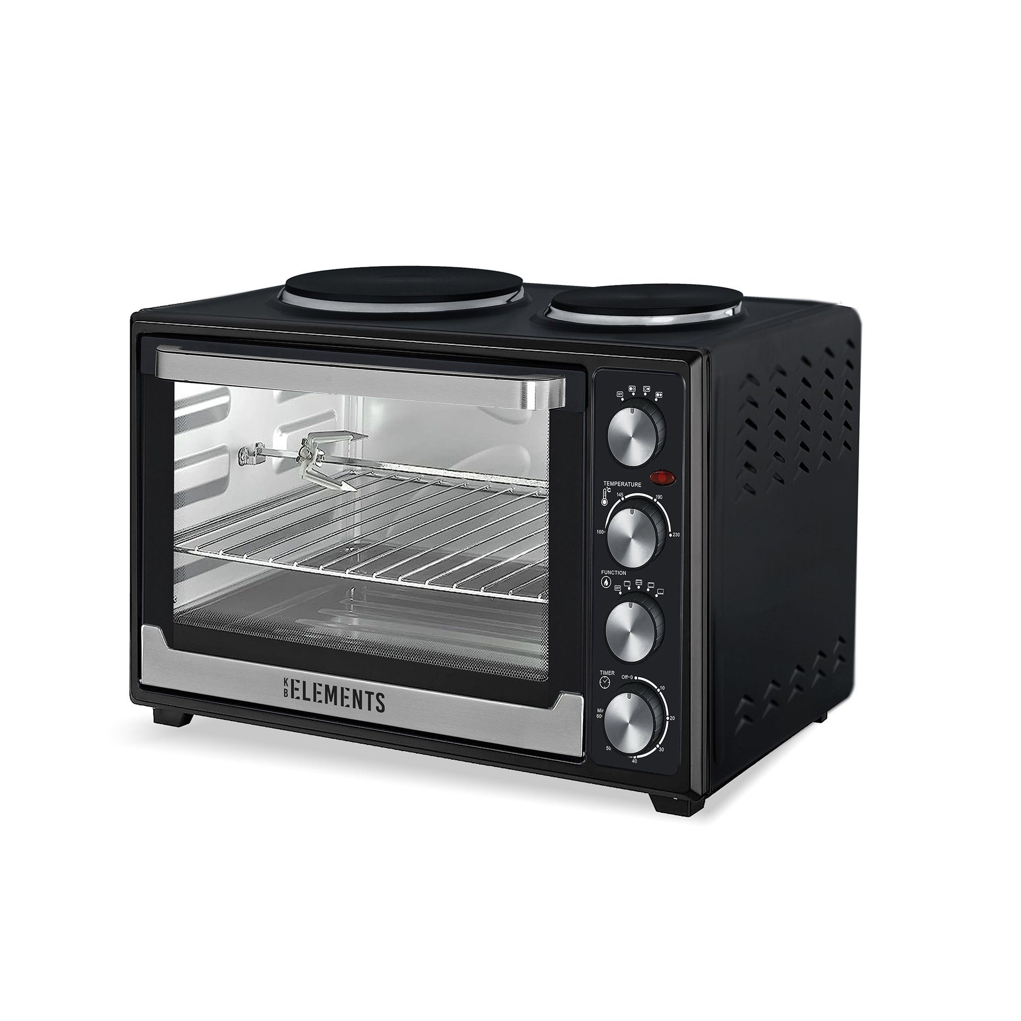 KB Elements Minibackofen ELK45V2, 45 Liter, 3200 Watt. 2x Kochplatten, Konvektionsgebläse