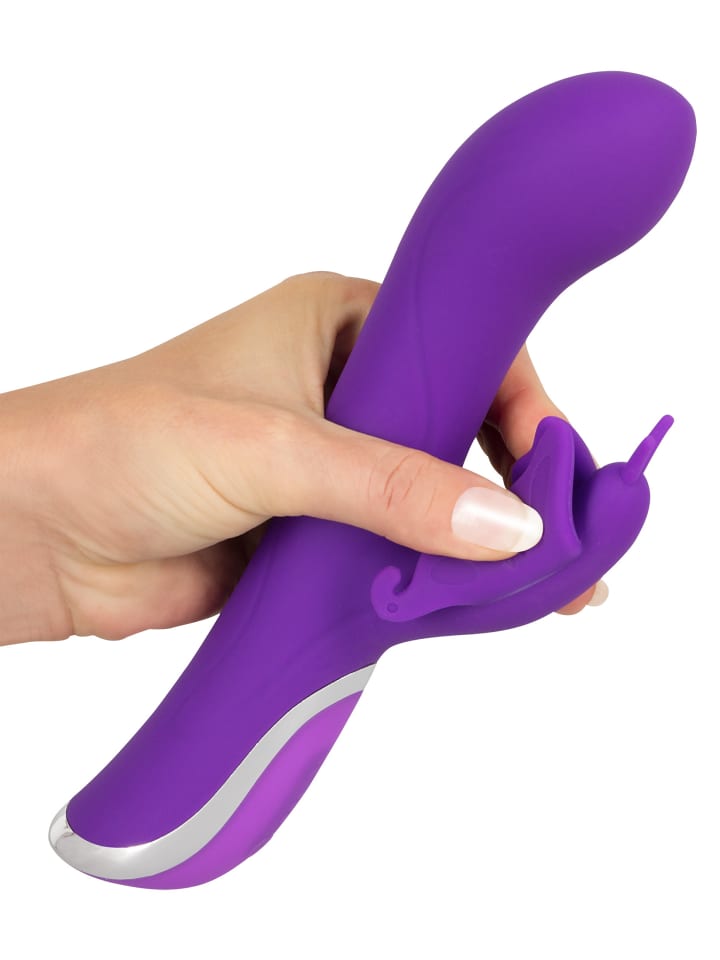 Sweet Smile Vibrator mit Klitorisreizer und Rotation Rechargeable Rotating Vibrator in lila günstig kaufen 23 cm